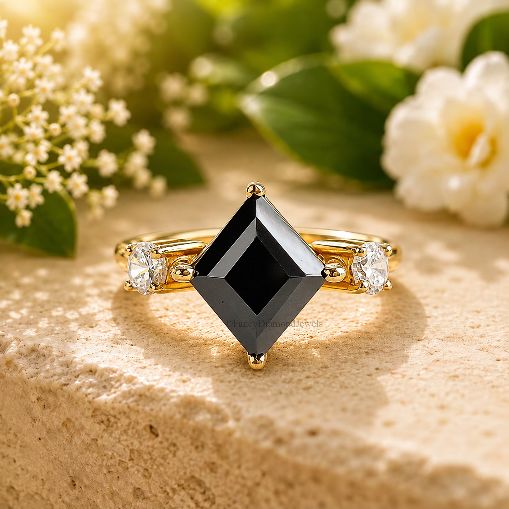 Kite Shape Engagement Ring With Round Side Stone, Three Stone CZ Wedding Ring, Travel Ring, Promise Ring, Dainty Anniversary Gift FD591