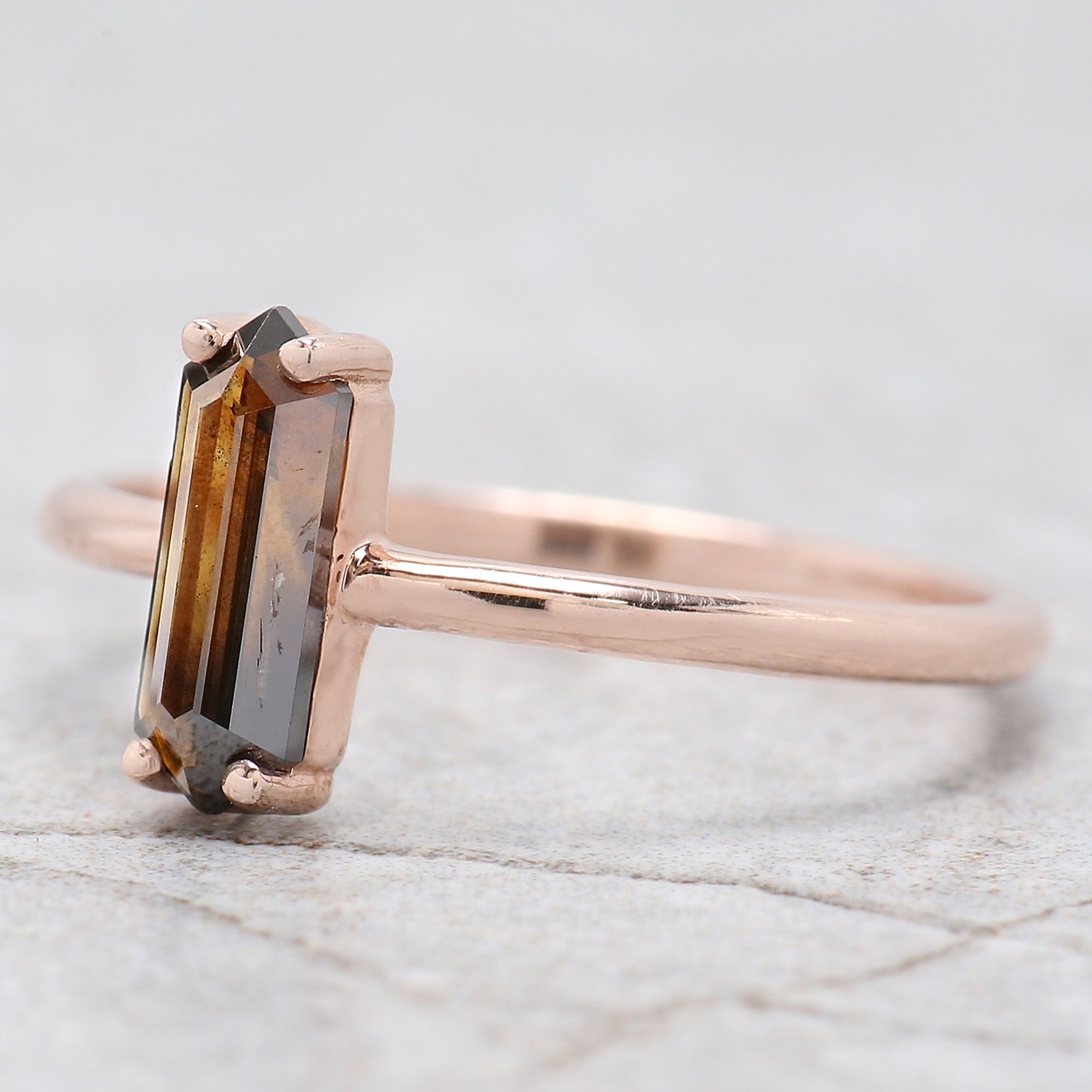 Hexagon Cut Brown Color Diamond Ring 0.79 Ct 9.30 MM Hexagon Diamond Ring 14K Solid Rose Gold Silver Engagement Ring Gift For Her QL1769