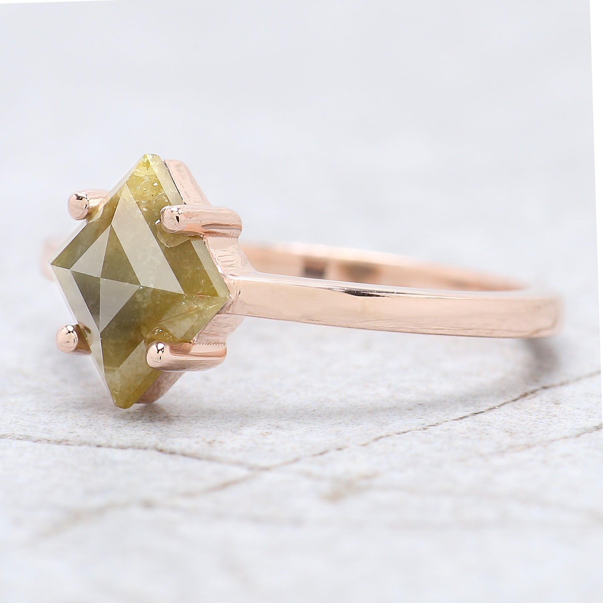 Kite Cut Yellow Color Diamond Ring 1.61 Ct 9.60 MM Kite Shape Diamond Ring 14K Solid Rose Gold Silver Kite Engagement Ring Gift For Her QL8814