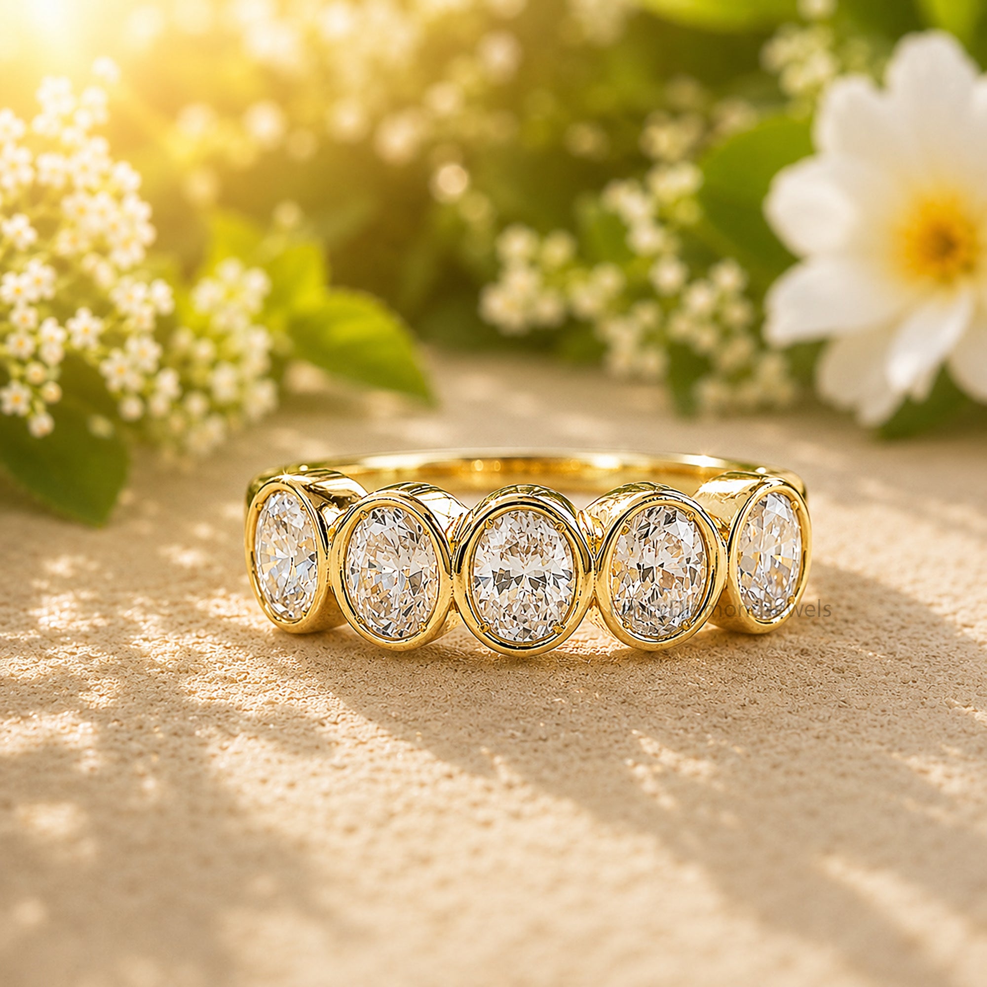 Oval Cut Five Stone Simulated Band, Classic Promise Band, Women's Engagement Jewellery, Wedding Anniversary Gift, Elegant Promise Band FD578