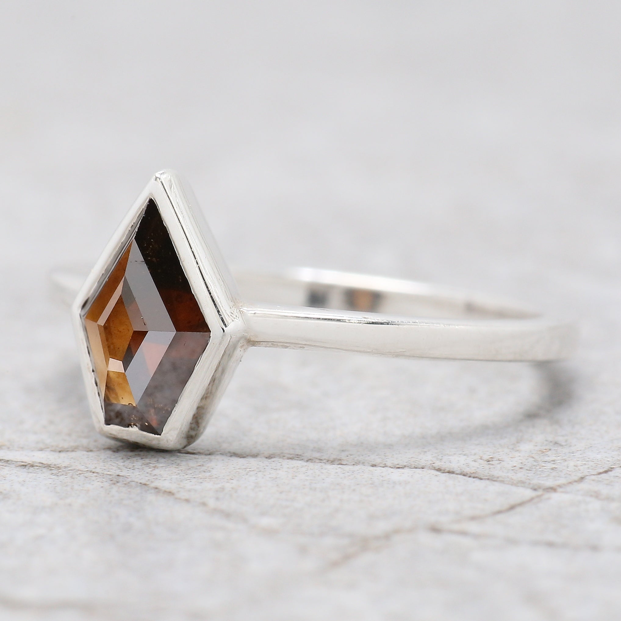 Shield Shape Brown Color Diamond Ring 1.04 Ct 8.65 MM Shield Diamond Ring 14K Solid White Gold Silver Engagement Ring Gift For Her QL1756