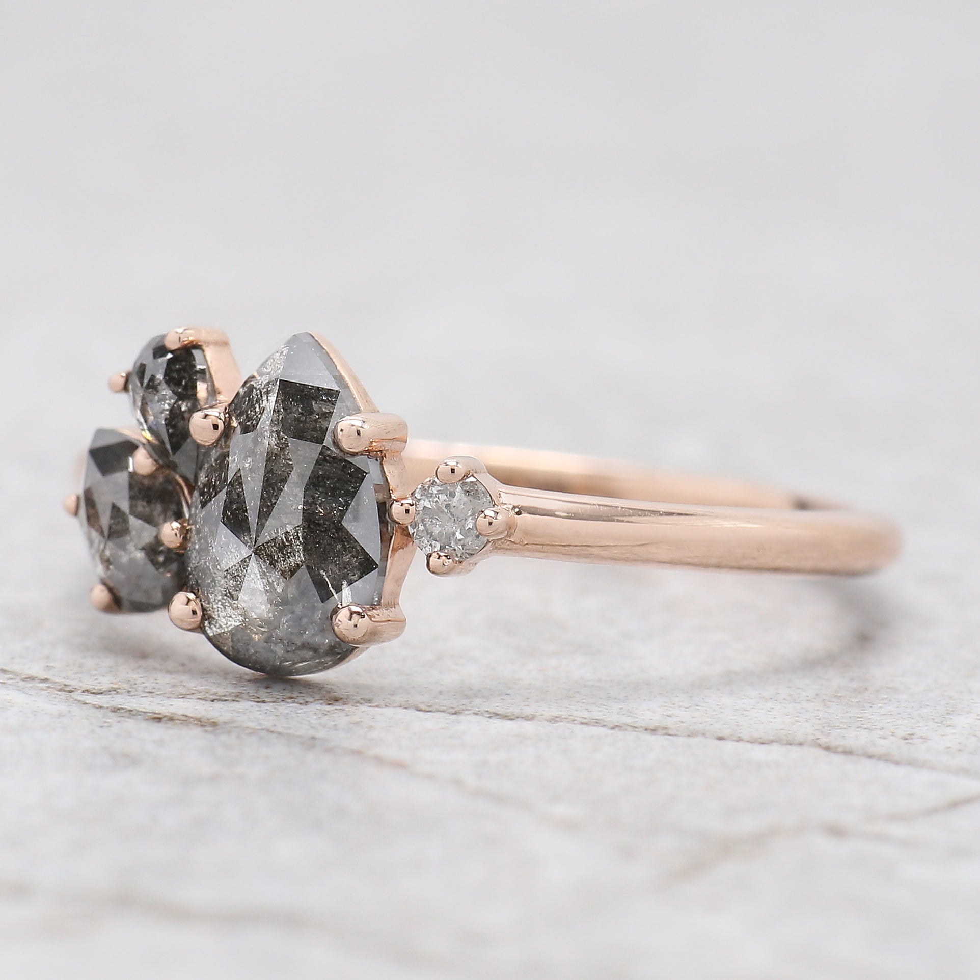 Pear Cut Salt And Pepper Diamond Ring 0.70 Ct 7.70 MM Pear Diamond Ring 14K Solid Rose Gold Silver Pear Engagement Ring Gift For Her QL1229