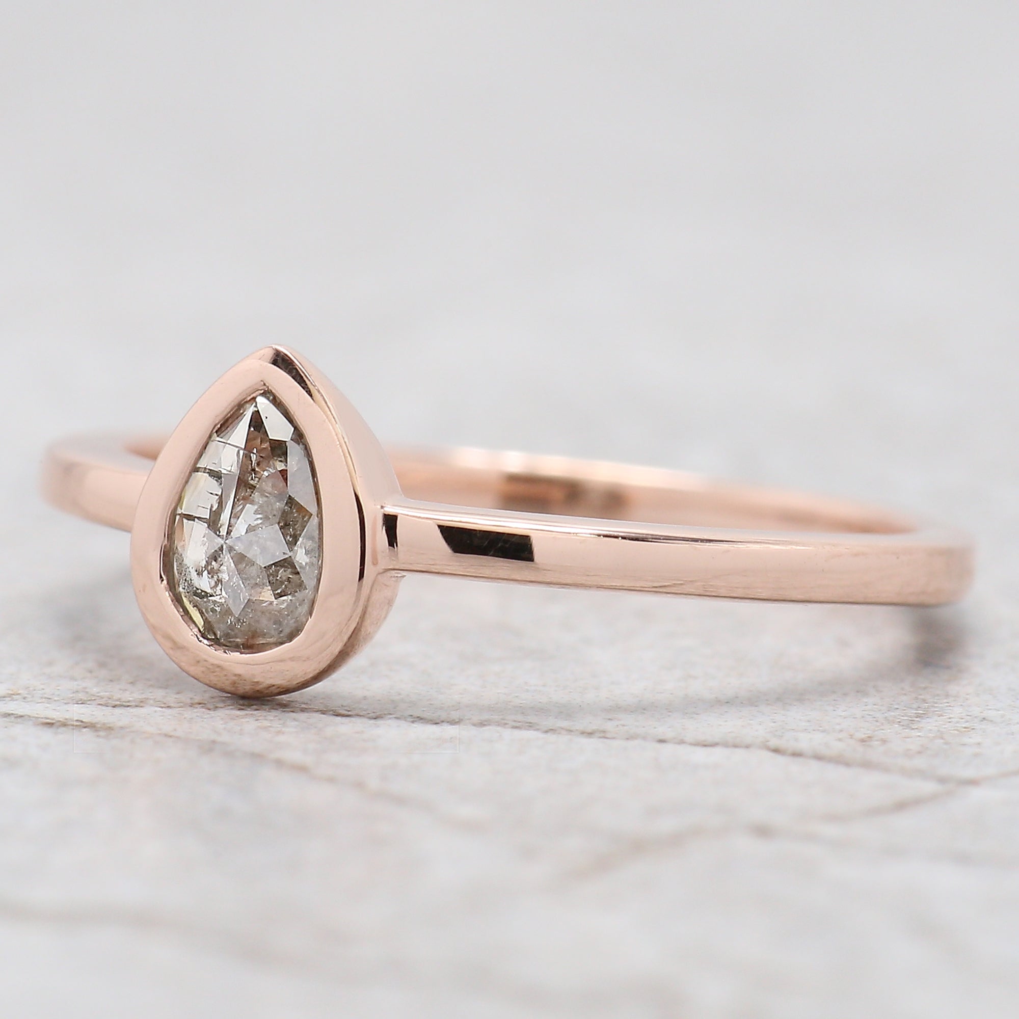 0.35 Ct Natural Pear Cut Salt And Pepper Diamond Ring 6.15 MM Pear Diamond Ring 14K Solid Rose Gold Silver Engagement Ring Pear Ring QN554