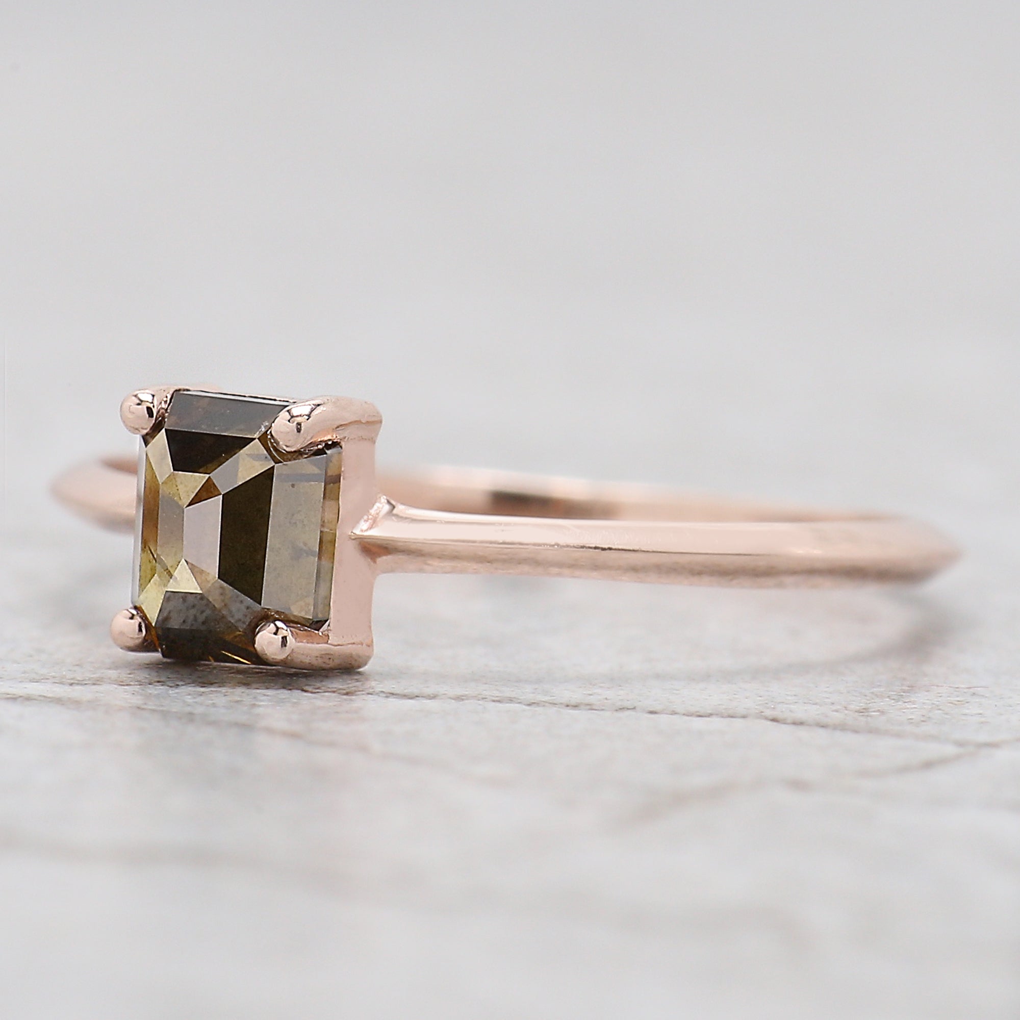 Emerald Cut Brown Color Diamond Ring 0.67 Ct 5.25 MM Emerald Shape Diamond Ring 14K Rose Gold Silver Engagement Ring Gift For Her QL1838