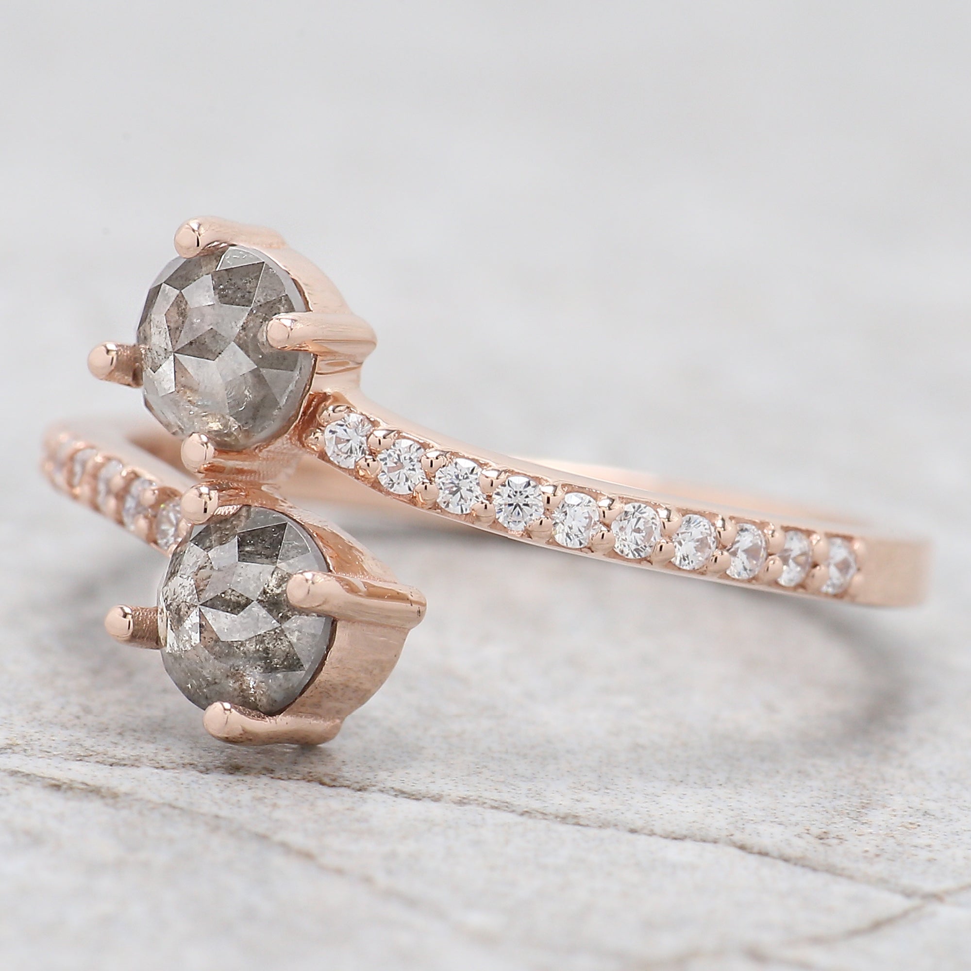 Round Rose Cut Salt And Pepper Diamond Ring 0.85 Ct 4.55 MM Round Diamond Ring 14K Rose Gold Silver Engagement Ring Gift For Her QL6309