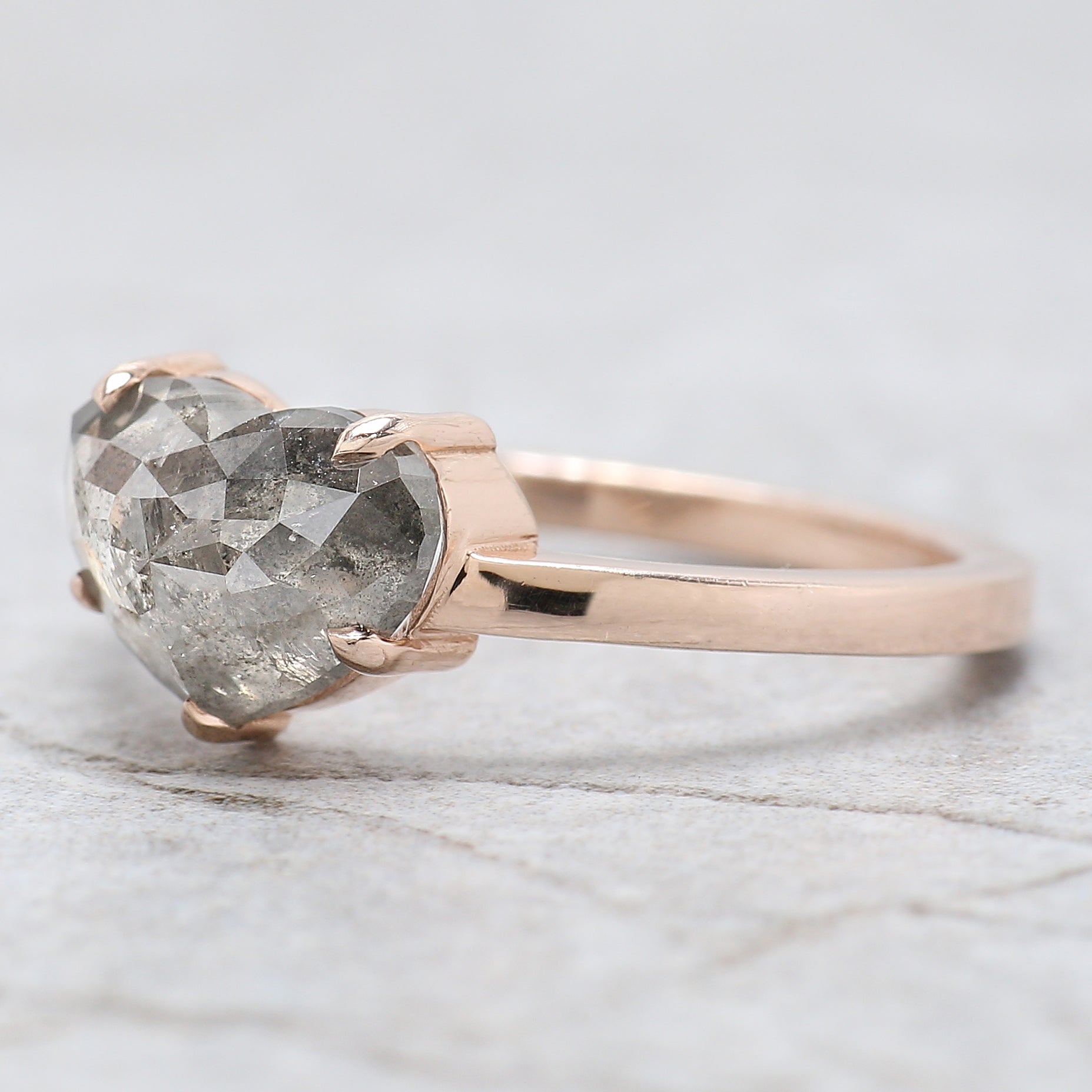 Heart Cut Salt And Pepper Diamond Ring 2.04 Ct 7.00 MM Heart Shape Diamond Ring 14K Solid Rose Gold Silver Engagement Ring Gift For Her QL7839