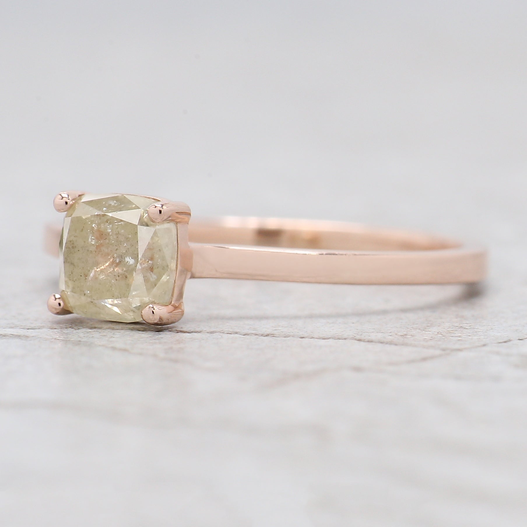 Cushion Cut Grey Color Diamond Ring 1.06 Ct 5.20 MM Cushion Diamond Ring 14K Solid Rose Gold Silver Engagement Ring Gift For Her QL5910