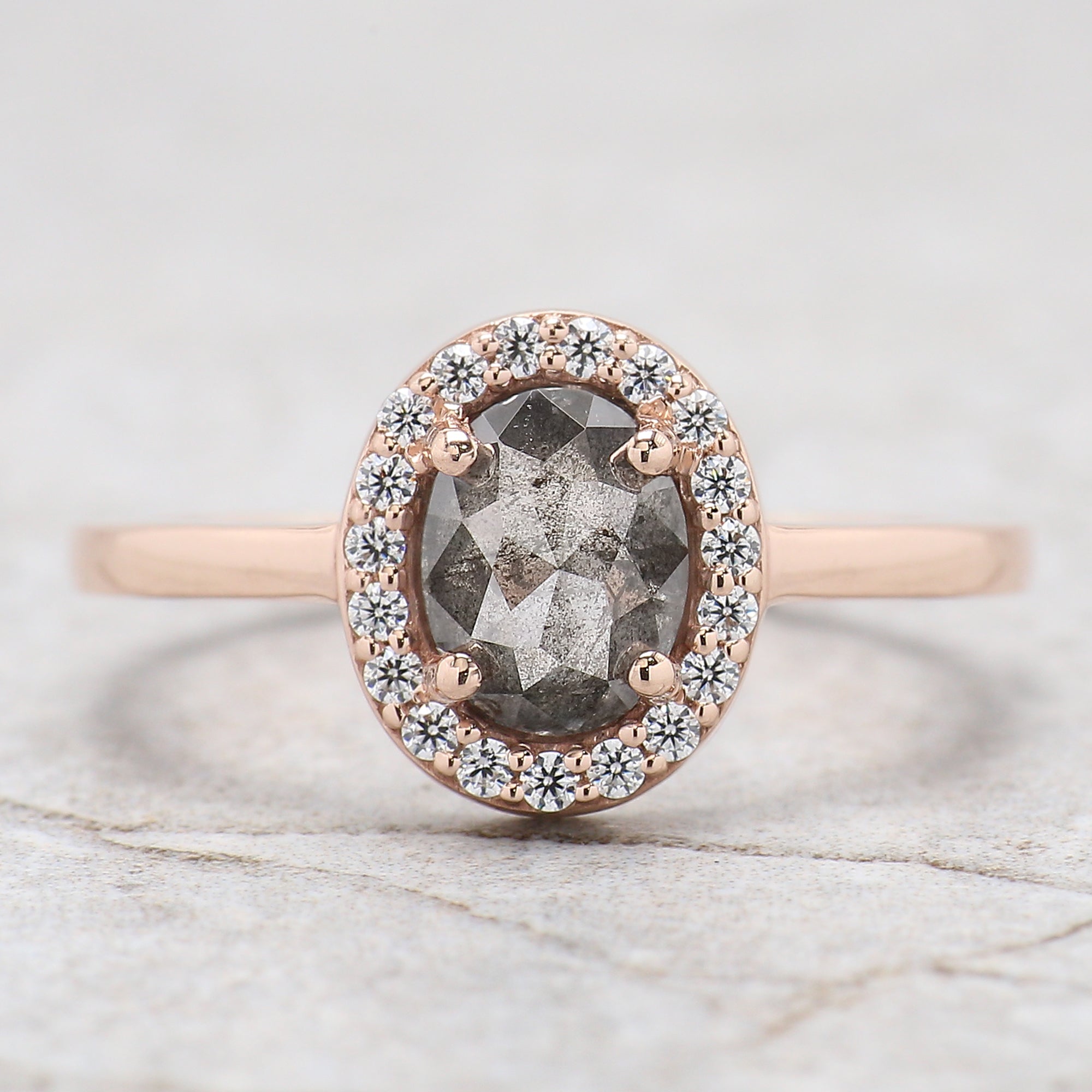 Oval Cut Salt And Pepper Diamond Ring 0.98 Ct 7.00 MM Oval Diamond Ring 14K Solid Rose Gold Silver Oval Engagement Ring Gift For Her QN1306