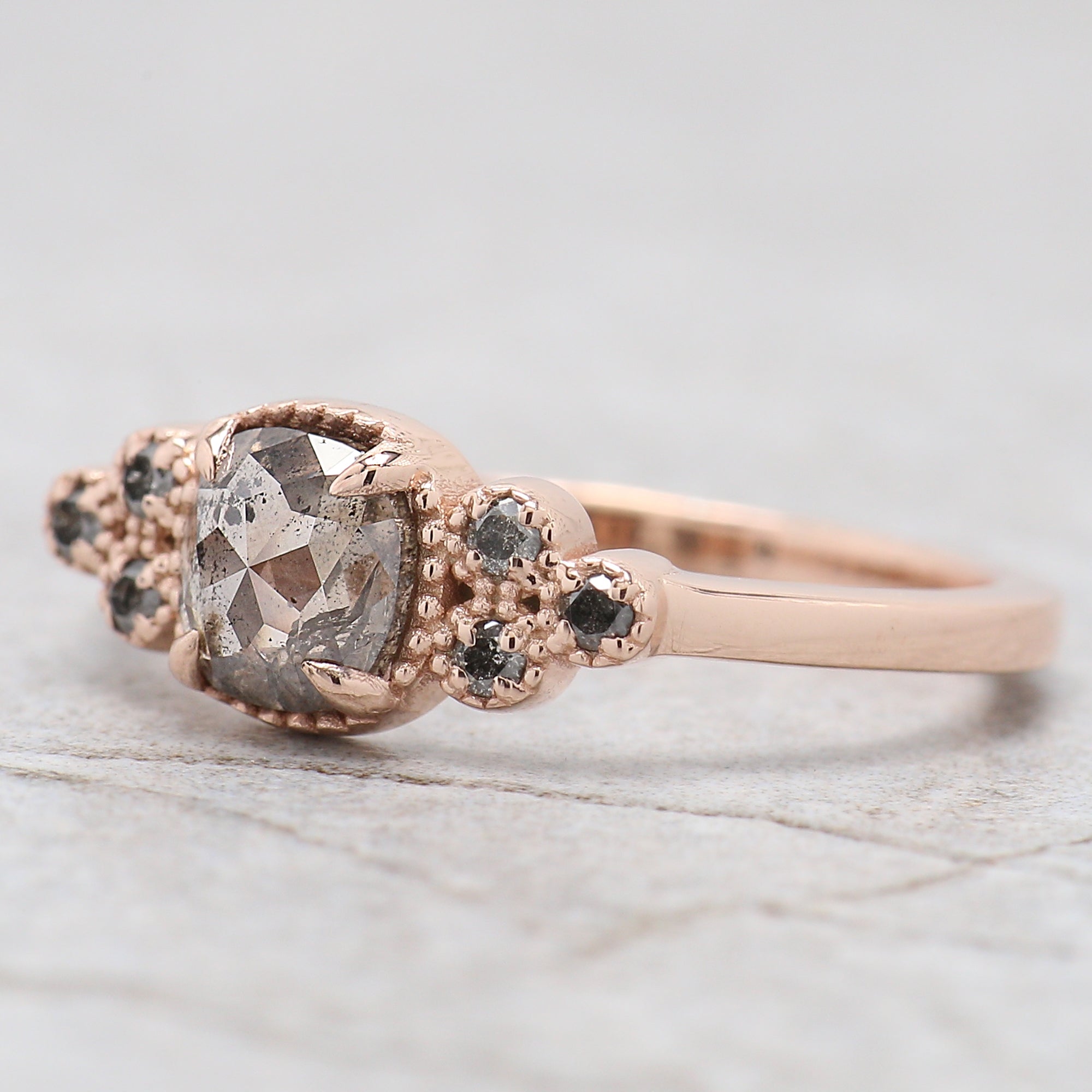 Cushion Salt And Pepper Diamond Ring Engagement Wedding Gift Ring 14K Solid Rose White Yellow Gold Ring 0.76 CT QL533