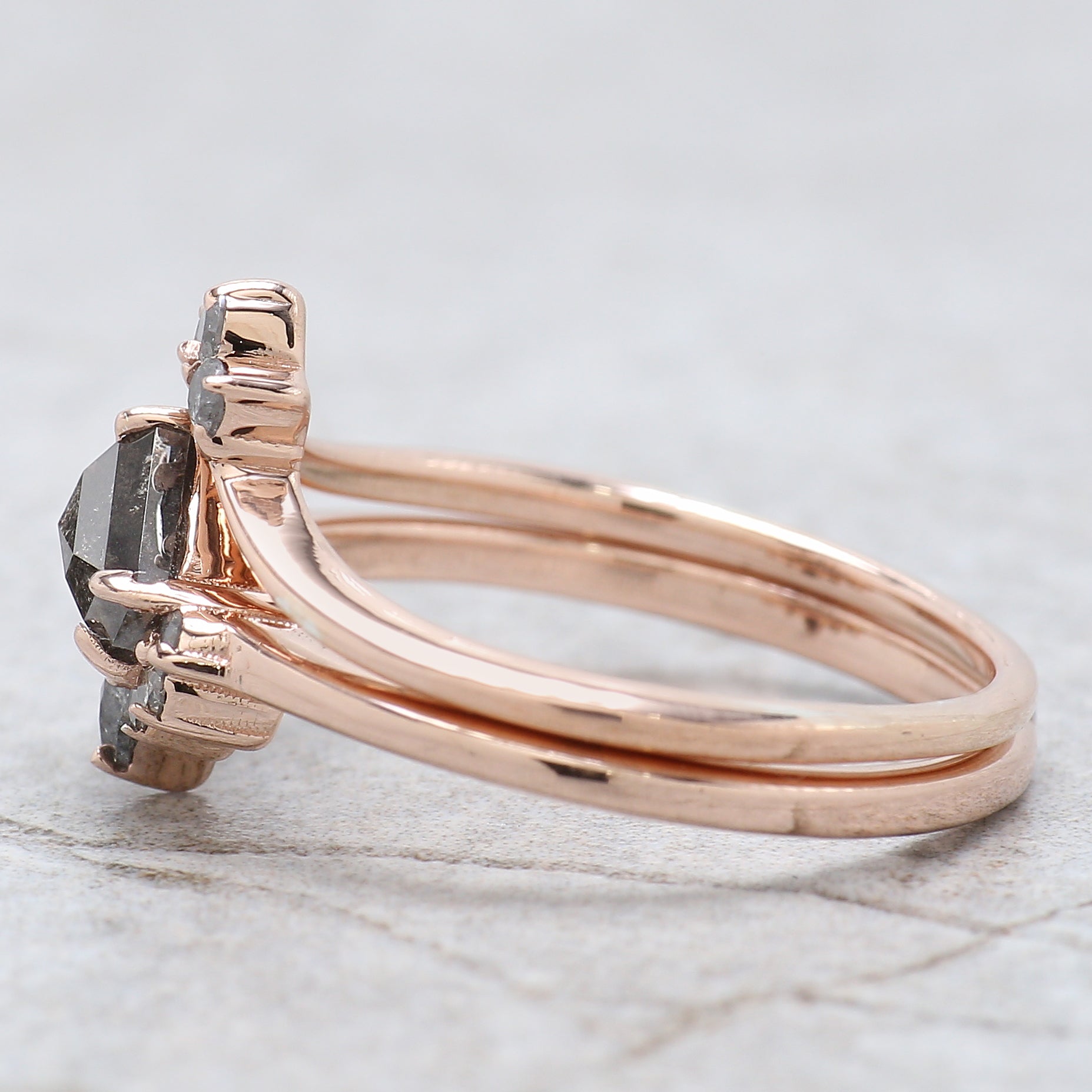 Shield Cut Salt And Pepper Diamond Ring 0.84 Ct 5.20 MM Shield Diamond Ring 14K Solid Rose Gold Silver Engagement Ring Gift For Her QN943