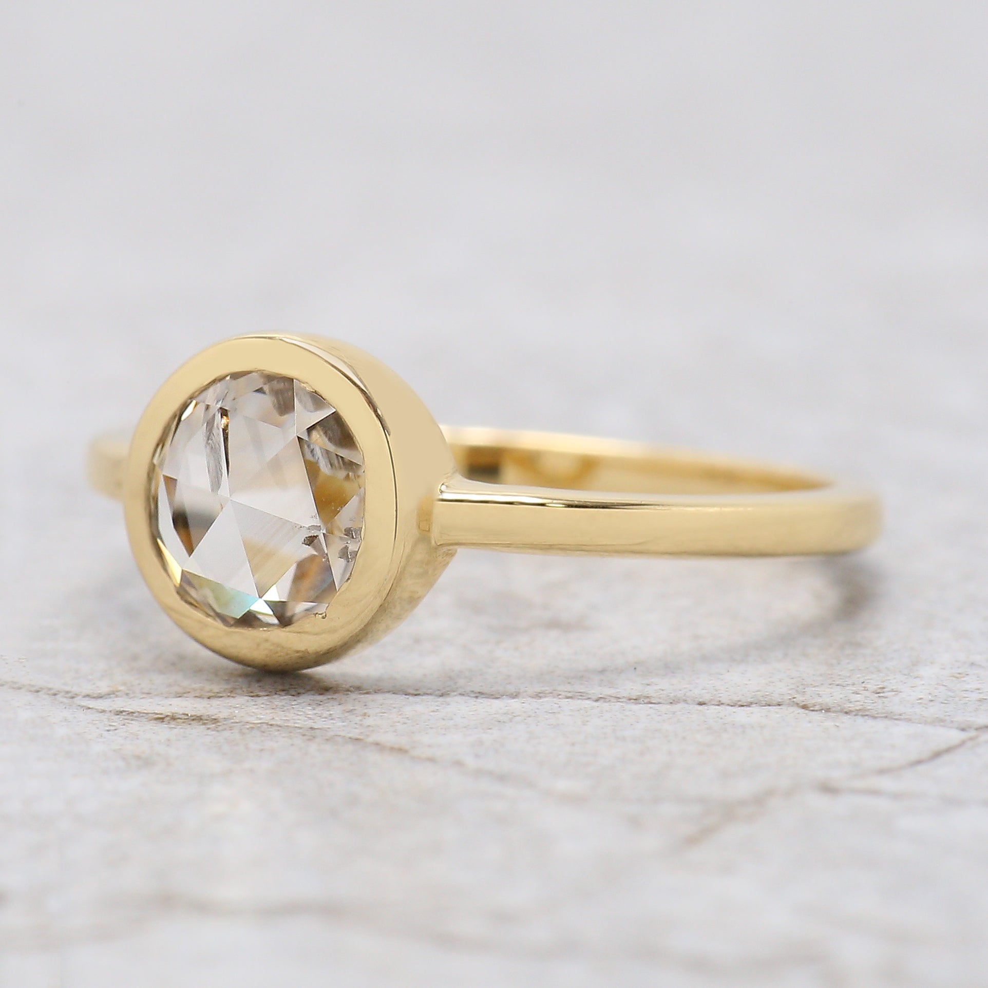 Round Rose Cut White-J Color Diamond Ring 1.12 Ct 6.39 MM Round Diamond Wedding Ring 14K Yellow Gold Engagement Ring Gift For Her KDL2624