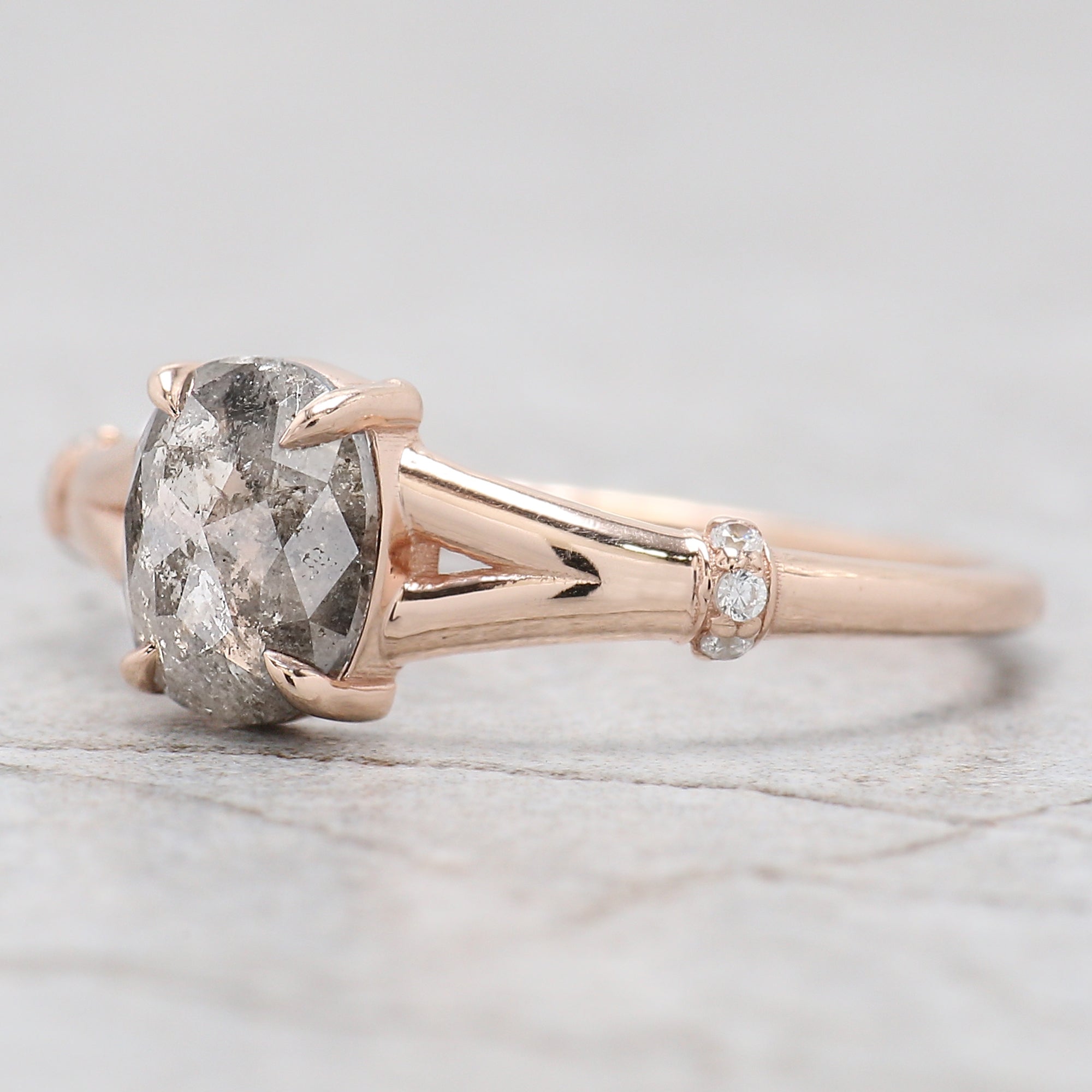 Oval Cut Salt And Pepper Diamond Ring 0.89 Ct 6.90 MM Oval Shape Diamond Ring 14K Solid Rose Gold Silver Engagement Ring Gift For Her QL1445