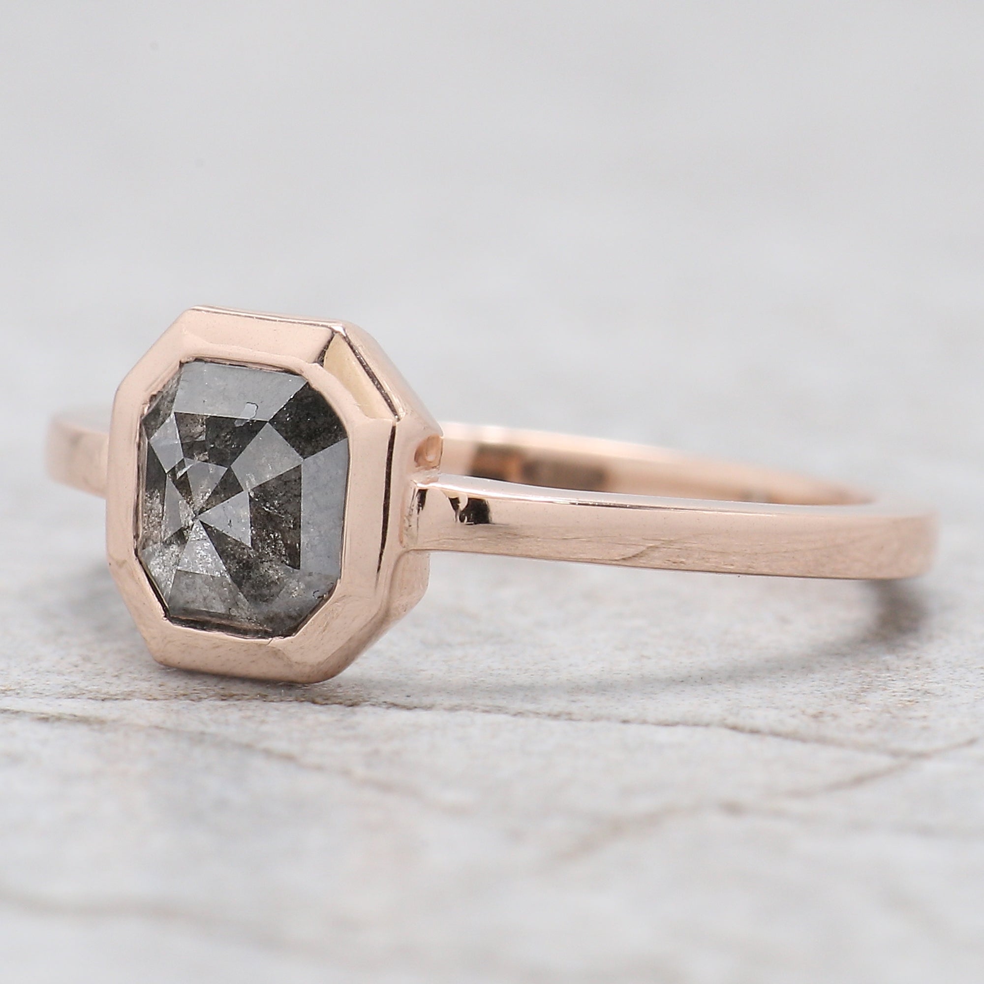 Emerald Cut Salt And Pepper Diamond Ring 1.08 Ct 6.50 MM Emerald Diamond Ring 14K Solid Rose Gold Silver Engagement Ring Gift For Her QL7004