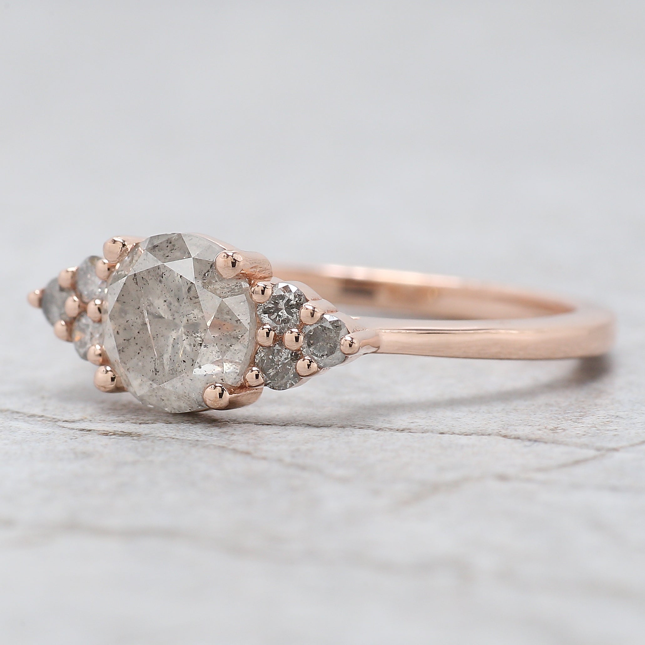 Round Cut Salt And Pepper Diamond Ring 1.43 Ct 6.75 MM Round Diamond Ring 14K Solid Rose Gold Silver Engagement Ring Gift For Her QL8207