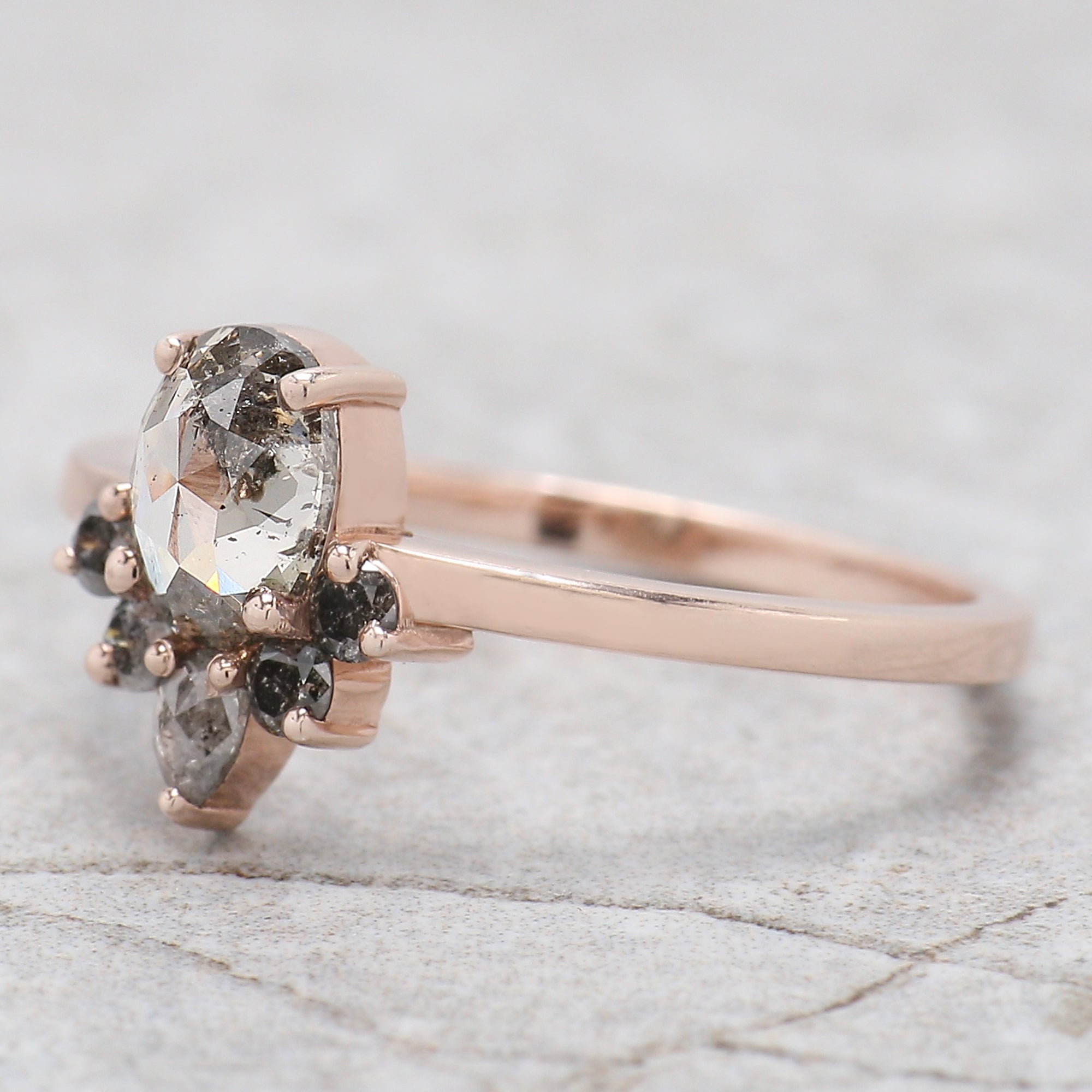 Oval Salt And Pepper Diamond Ring, Salt And Pepper Oval Diamond Engagement Ring, Oval Diamond Ring, Oval Cut Ring, Oval Shape Ring, QL339