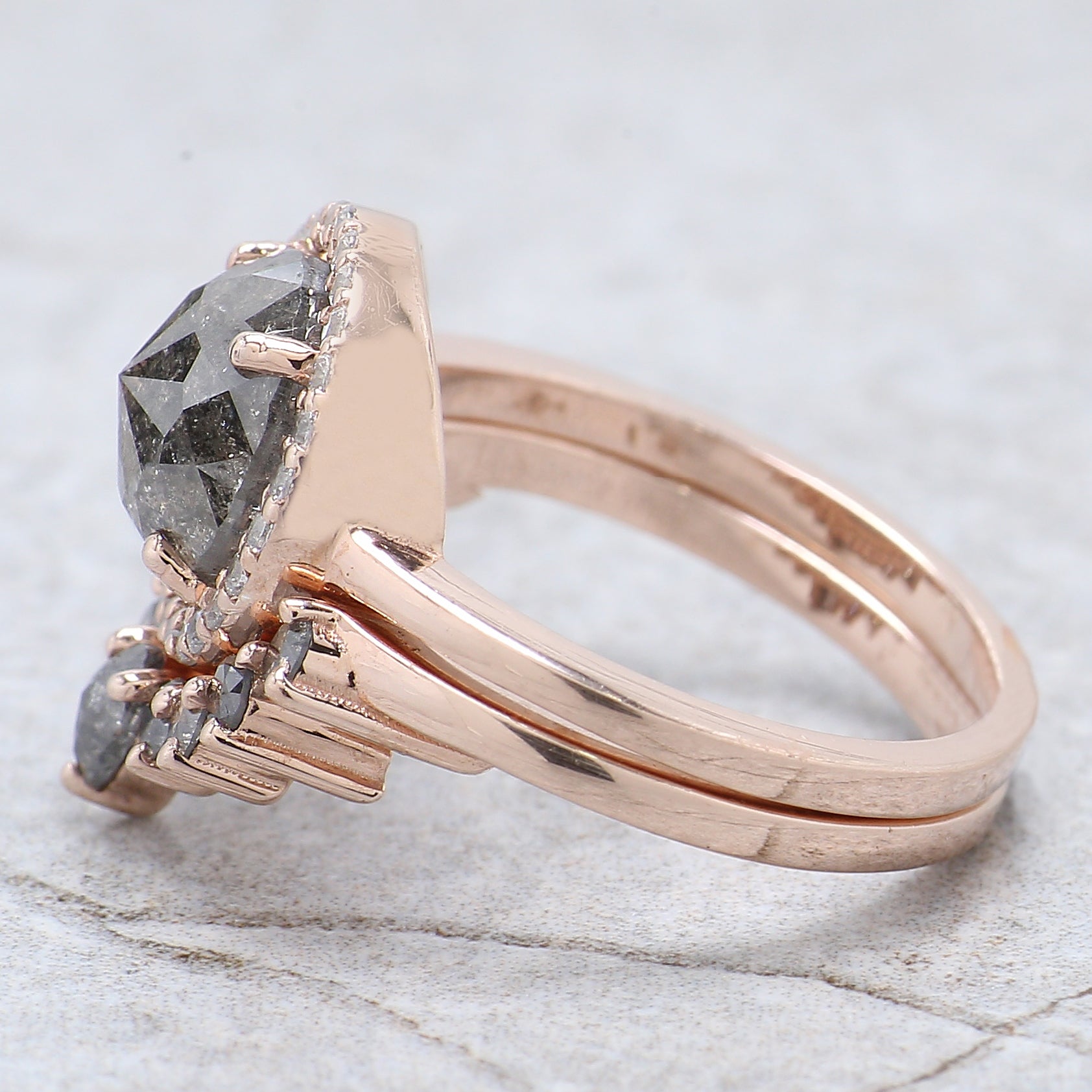 Round Rose Cut Salt And Pepper Diamond Ring 2.77 Ct 8.40 MM Round Diamond Ring 14K Rose Gold Silver Engagement Ring Gift For Her QL9731