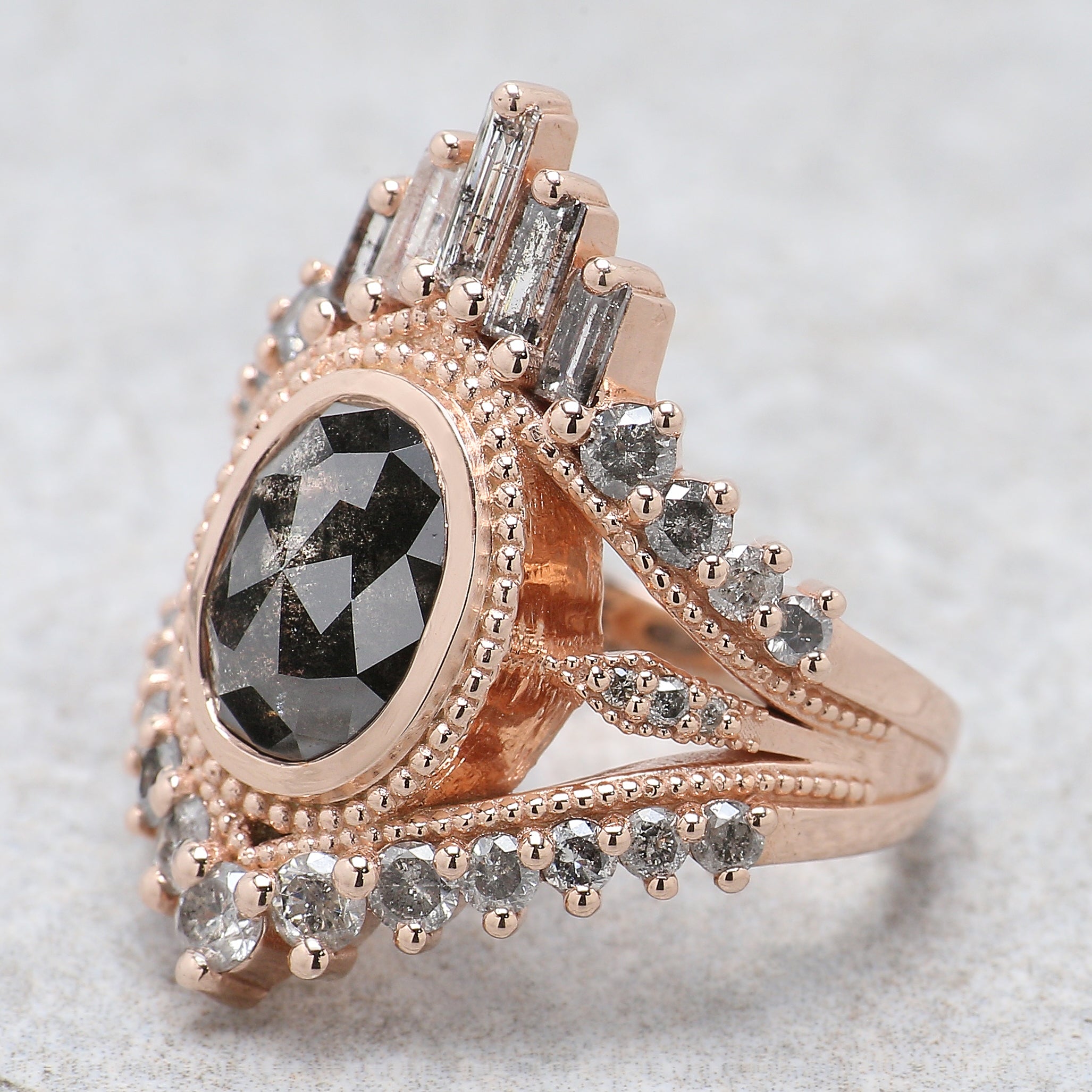 Oval Cut Salt And Pepper Diamond Ring 2.51 Ct 9.50 MM Oval Diamond Ring 14K Solid Rose Gold Silver Oval Engagement Ring Gift For Her QL1367