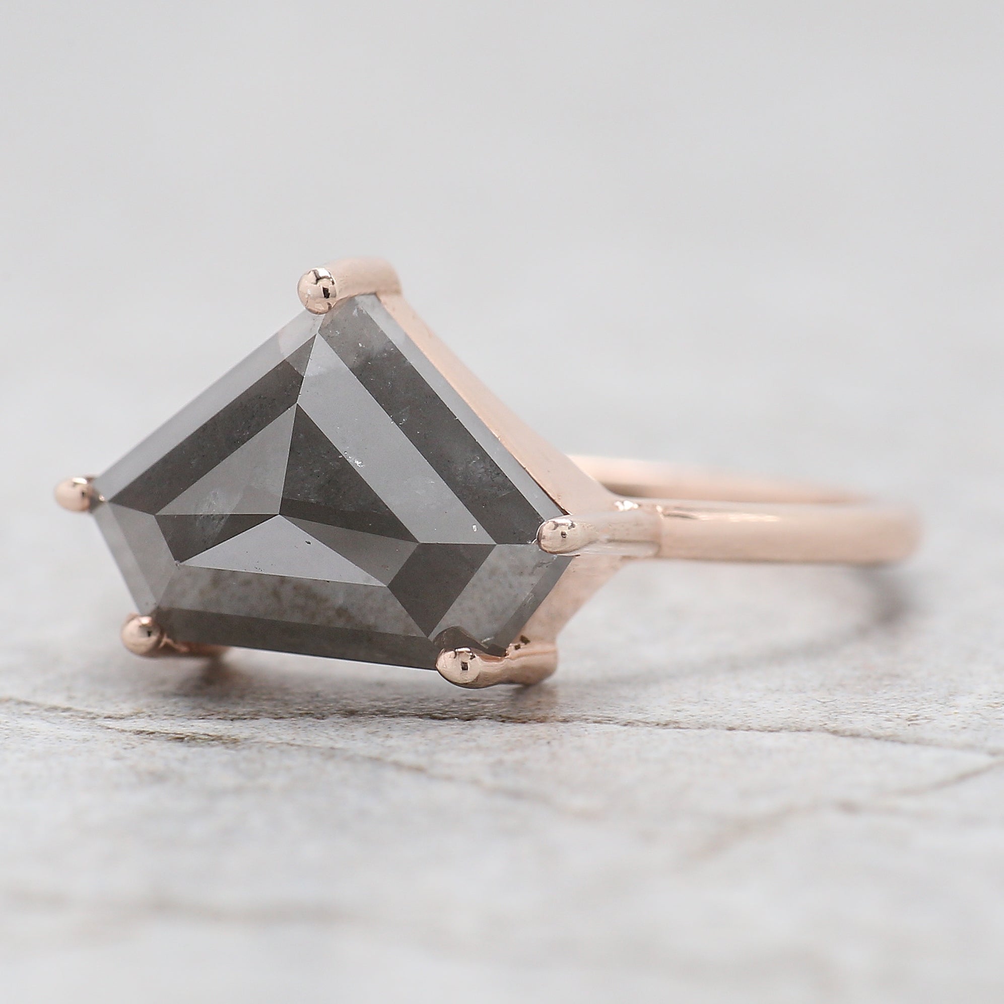 Shield Cut Salt And Pepper Diamond Ring 3.45 Ct 8.70 MM Shield Diamond Ring 14K Solid Rose Gold Silver Engagement Ring Gift For Her QL1055