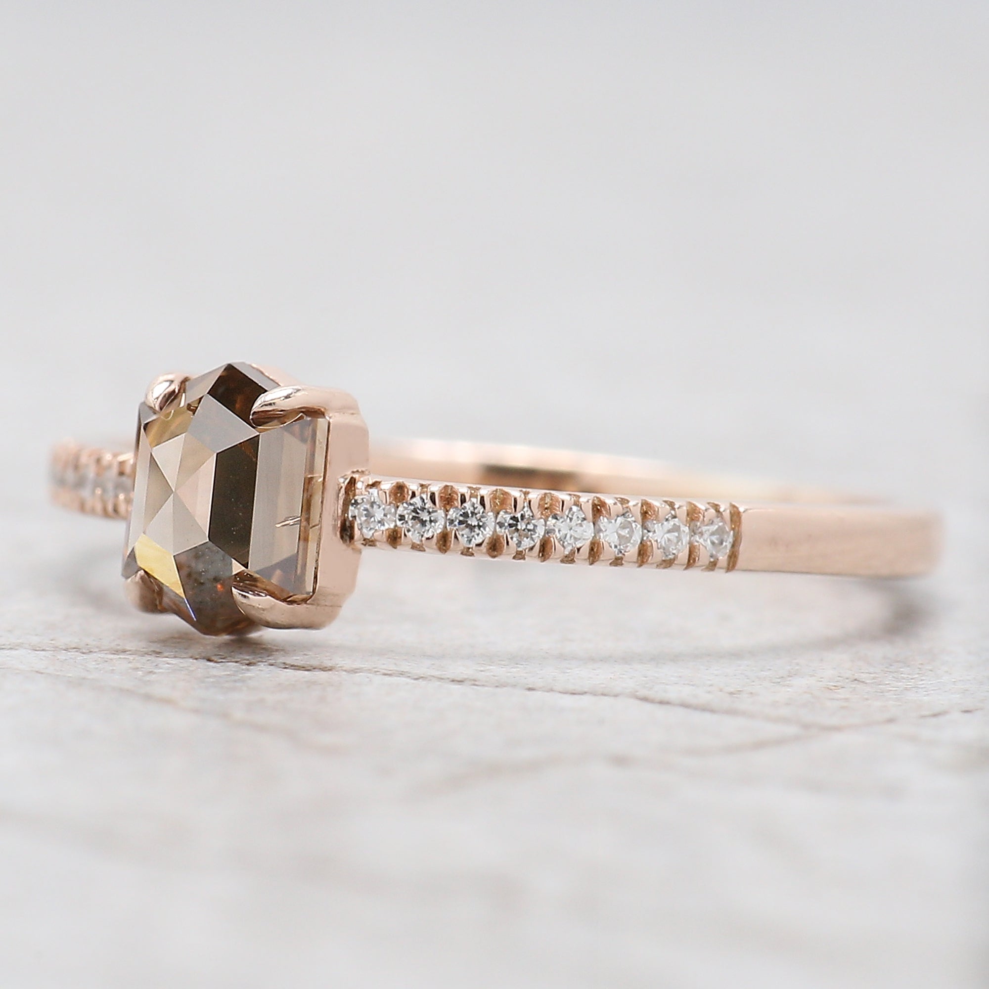 Hexagon Cut Brown Color Diamond Ring 0.67 Ct 5.70 MM Hexagon Shape Diamond Ring 14K Rose Gold Silver Engagement Ring Gift For Her QL658