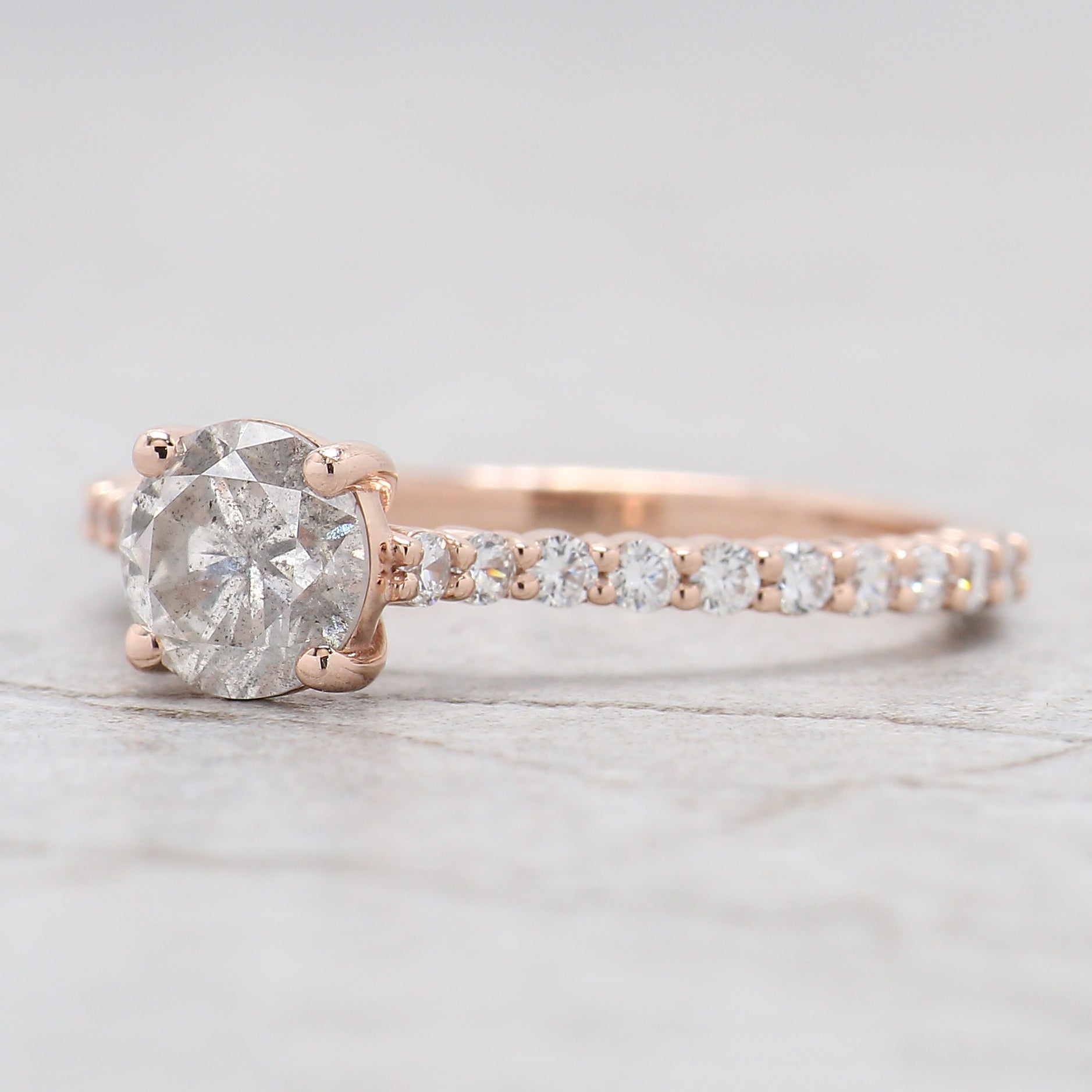 IGI Certified Round Salt And Pepper Diamond Ring 0.73 Ct 5.70 MM Round Diamond Ring 14K Solid Rose Gold Silver Engagement Ring Gift For Her QL2144