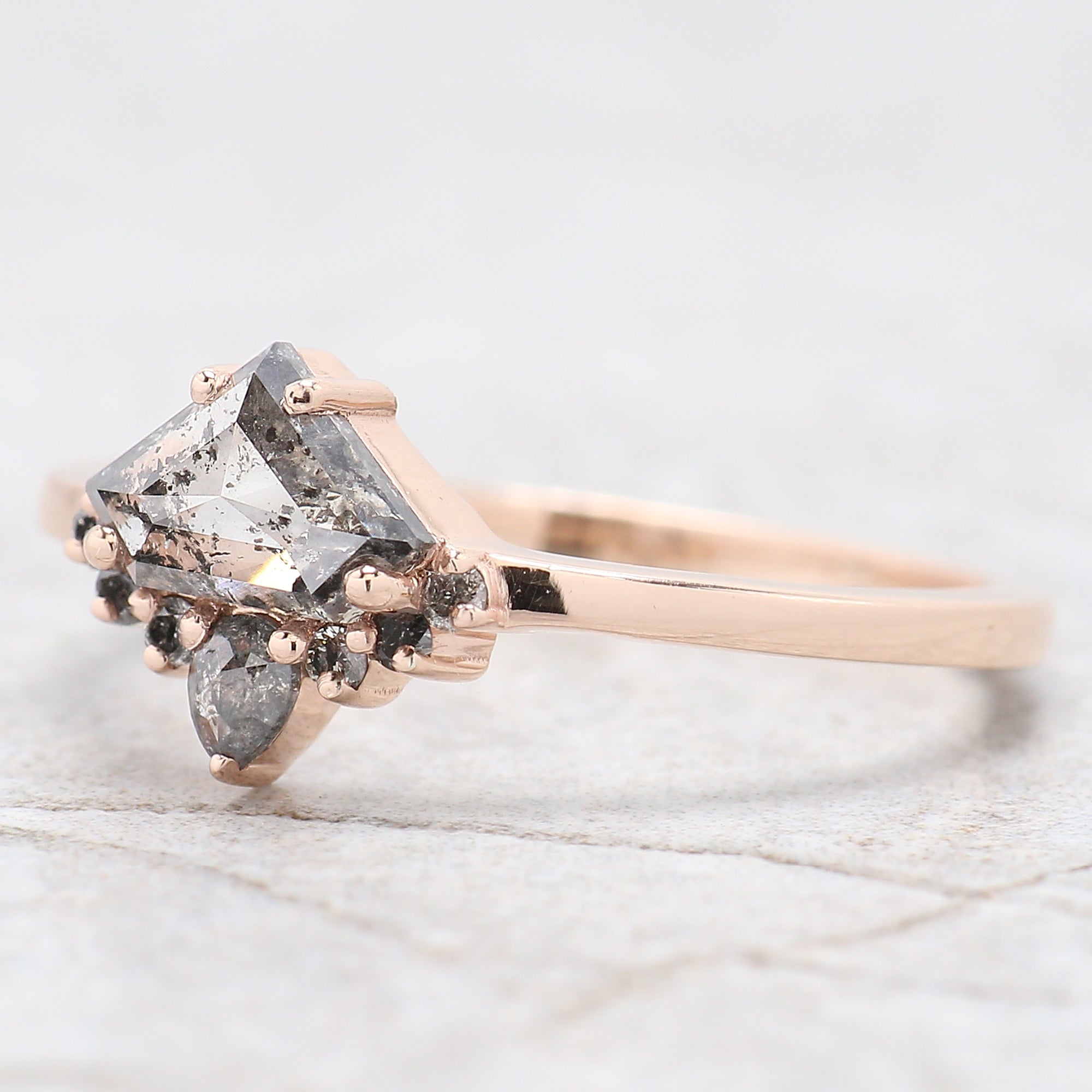 Shield Salt And Pepper Diamond Ring, Salt And Pepper Shield Diamond Engagement Ring, Shield Shape Diamond Ring, Shield Cut Ring, QL9471