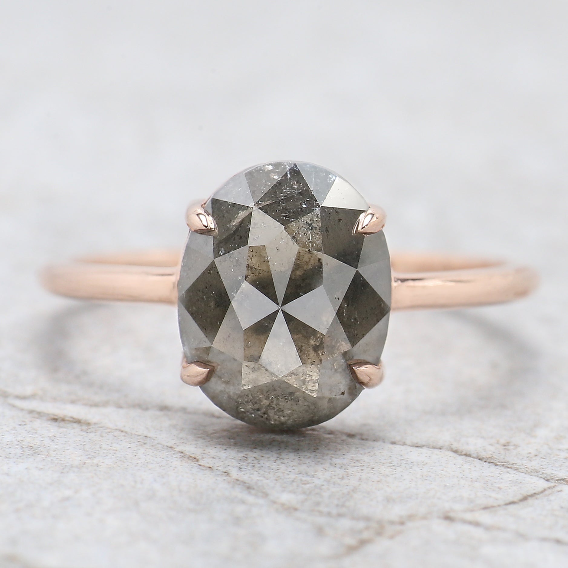 Oval Cut Salt And Pepper Diamond Ring 3.09 Ct 9.90 MM Oval Diamond Ring 14K Solid Rose Gold Silver Oval Engagement Ring Gift For Her QL1145