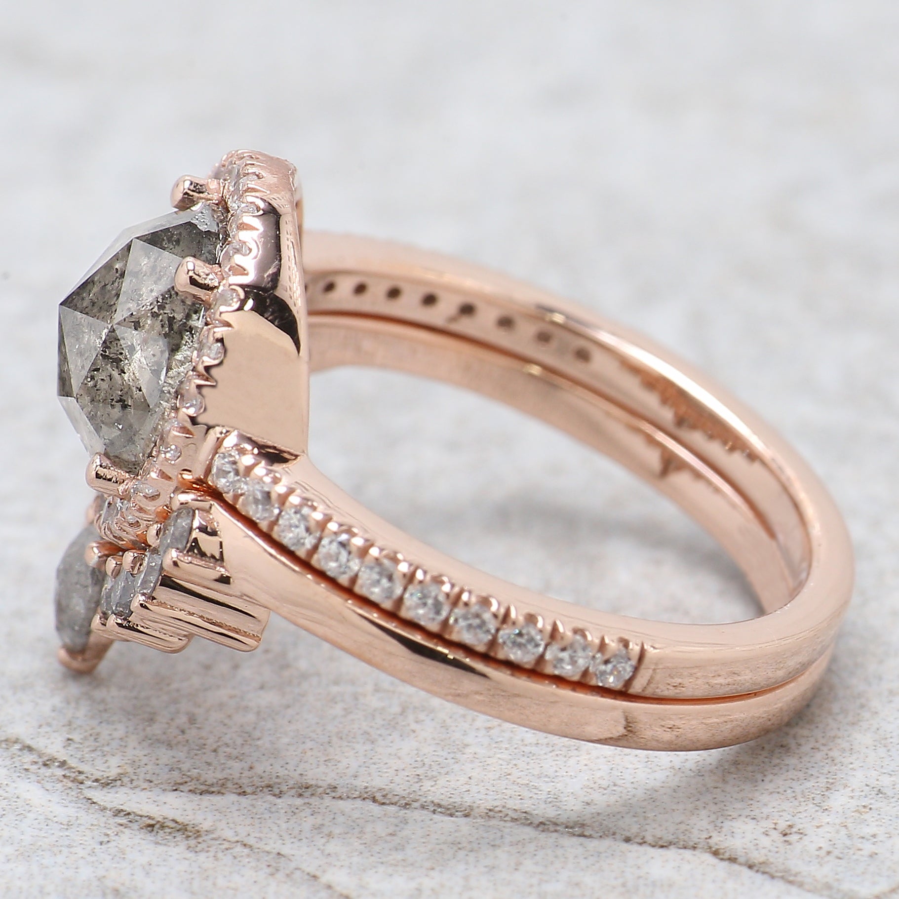 Round Rose Cut Salt And Pepper Diamond Ring 1.83 Ct 7.75 MM Round Rose Diamond Ring 14K Rose Gold Silver Engagement Ring Gift For Her QL2188