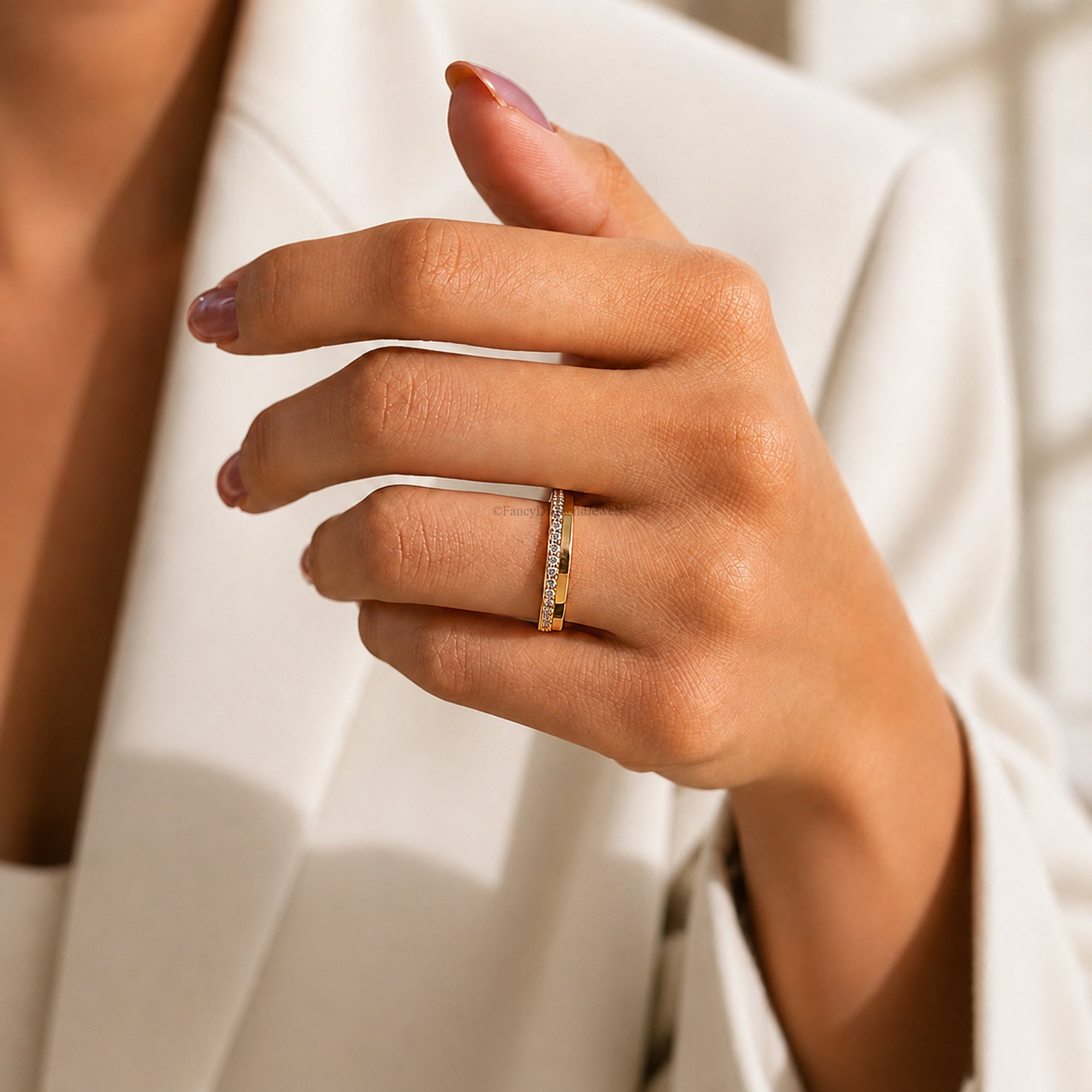 14K Gold Moissanite Half Eternity Band, Minimalist Wedding Ring, Stackable Promise Ring, Thin Pave Band, Anniversary Gift for Her FD593
