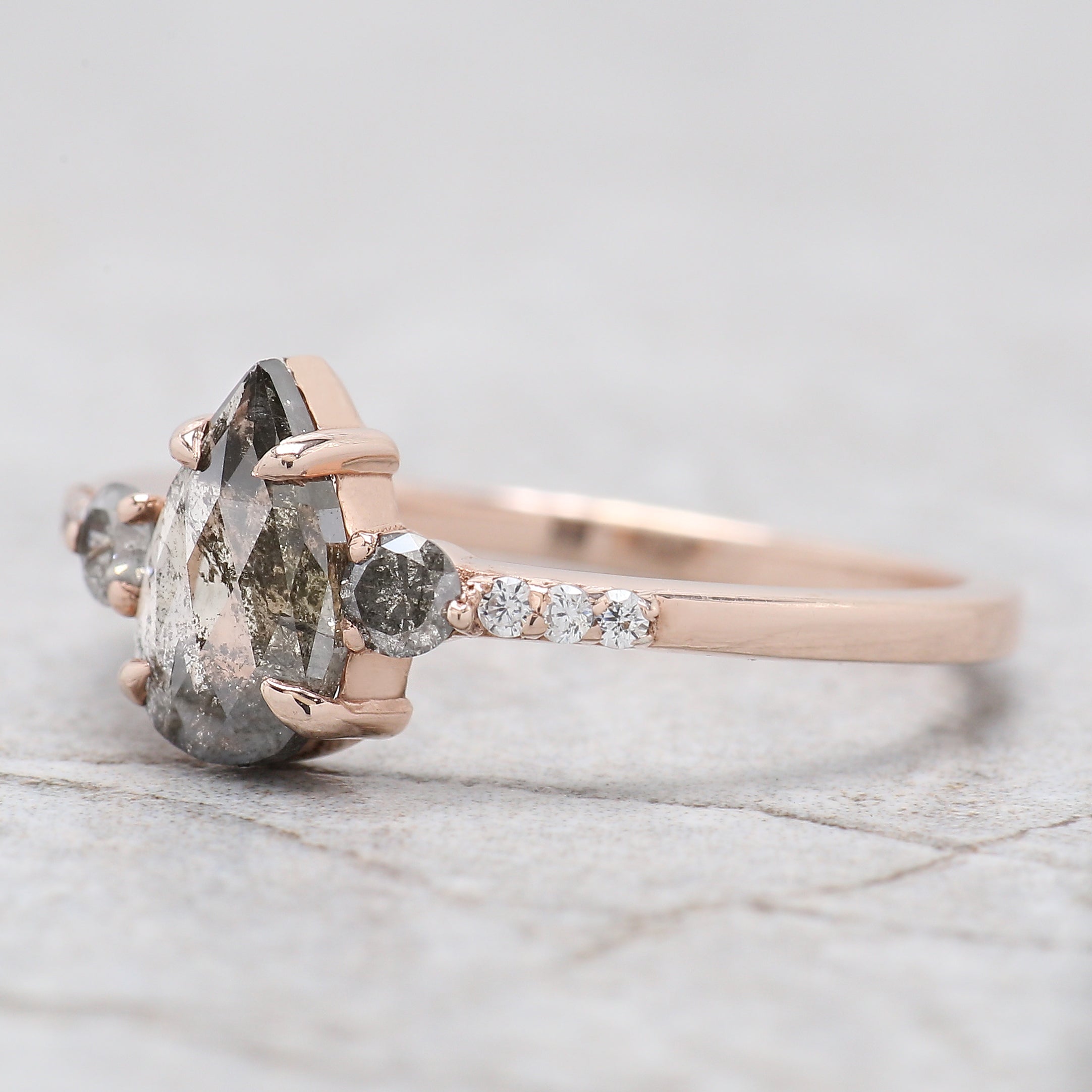 Pear Cut Salt And Pepper Diamond Ring 0.62 Ct 8.20 MM Pear Diamond Ring 14K Solid Rose Gold Silver Pear Engagement Ring Gift For Her QL1574