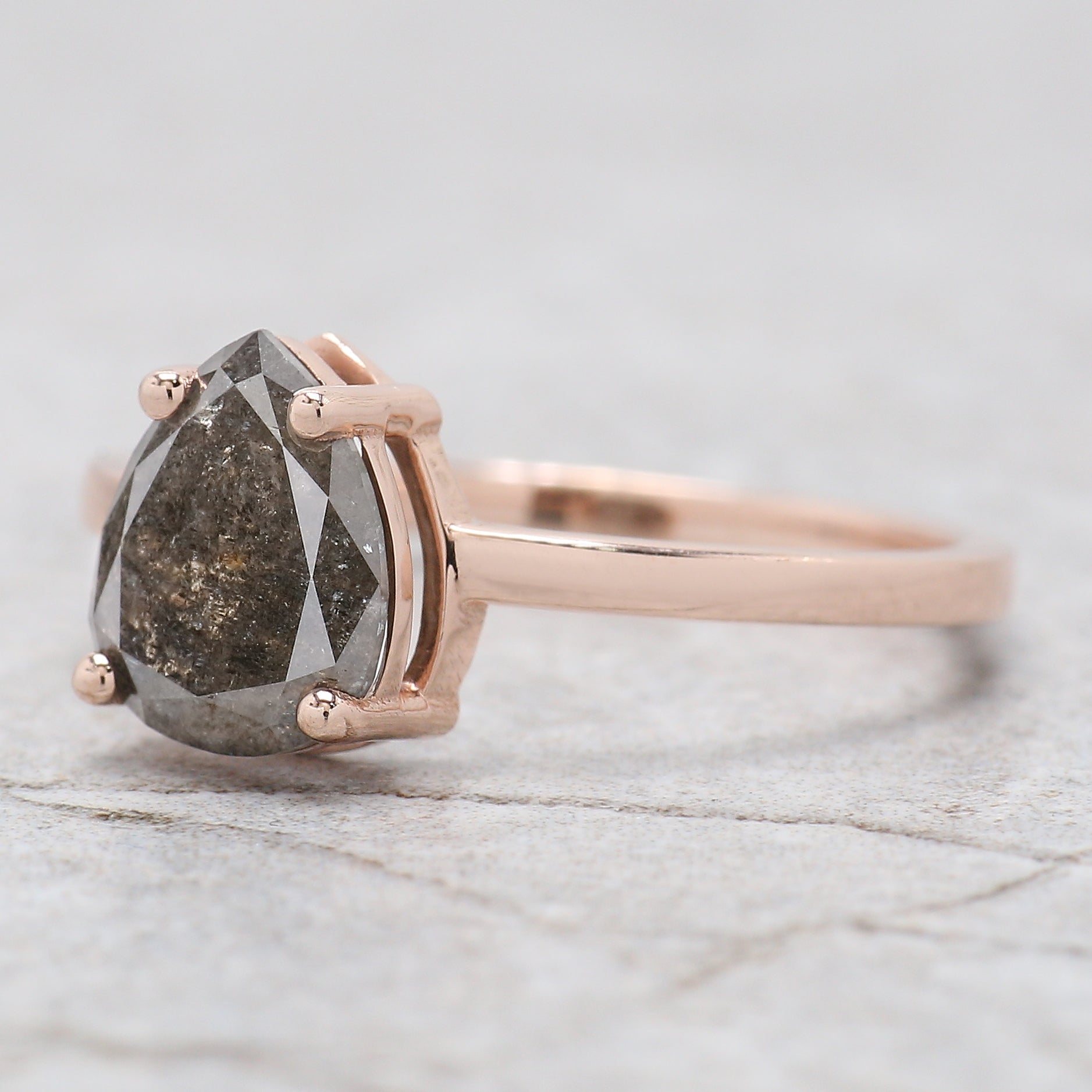 Pear Cut Salt And Pepper Diamond Ring 1.58 Ct 8.45 MM Pear Diamond Ring 14K Solid Rose Gold Silver Engagement Pear Ring Gift For Her QL1666