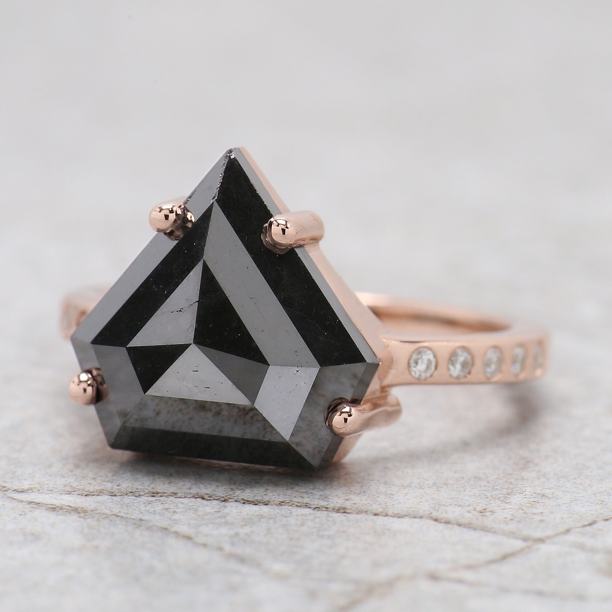 IGI Certified Pentagon Black Color Diamond Ring 5.22 Ct 12.25 MM Pentagon Diamond Ring 14K Solid Rose Gold Silver Engagement Ring QL1898