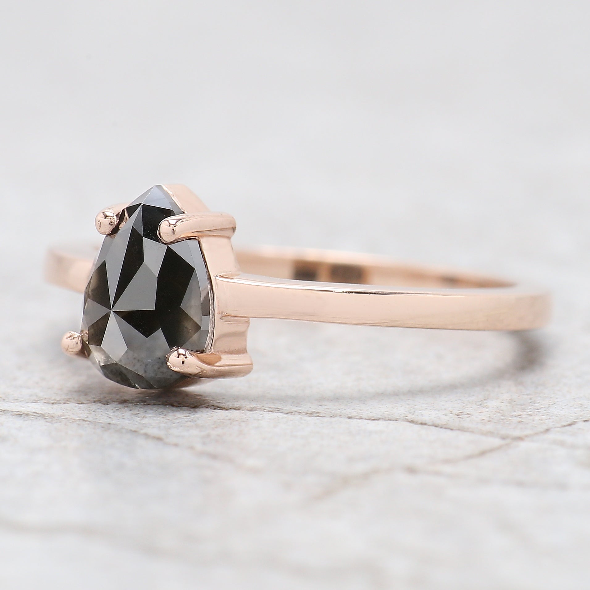 IGI Certified Pear Black Color Diamond Ring 1.34 Ct 7.75 MM Pear Diamond Ring 14K Solid Rose Gold Silver Engagement Ring Gift For Her QL9380