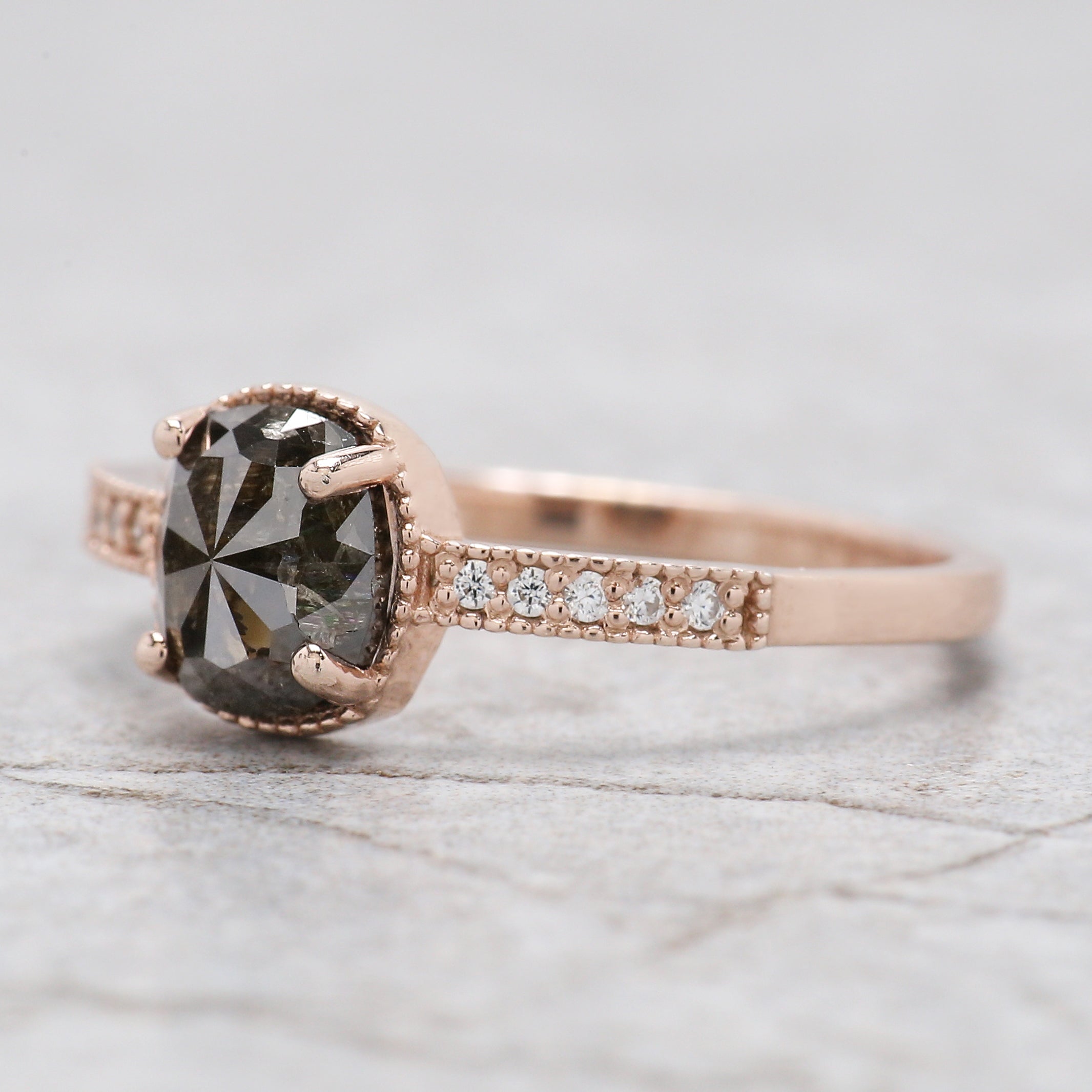 Cushion Shape Brown Color Diamond Ring 1.07 Ct 6.36 MM Cushion Diamond Ring 14K Solid Rose Gold Silver Engagement Ring Gift For Her QL2856