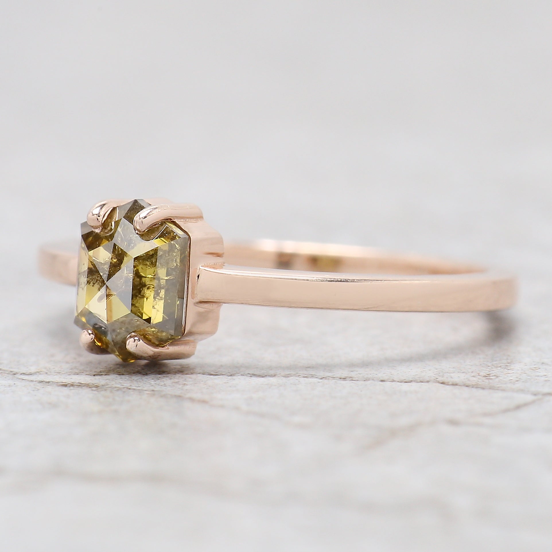 Hexagon Cut Green Color Diamond Ring 0.90 Ct 6.50 MM Hexagon Shape Diamond Ring 14K Rose Gold Silver Engagement Ring Gift For Her QL1070