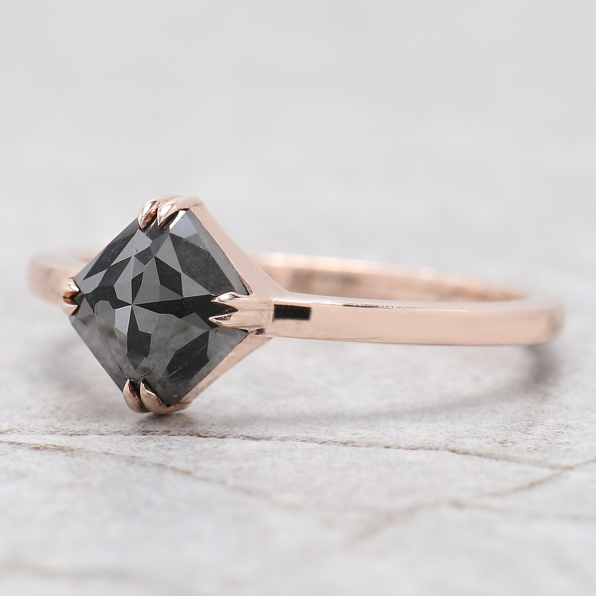 Radiant Cut Salt And Pepper Diamond Ring 1.38 Ct 6.20 MM Radiant Diamond Ring 14K Solid Rose Gold Silver Engagement Ring Gift For Her QL2987