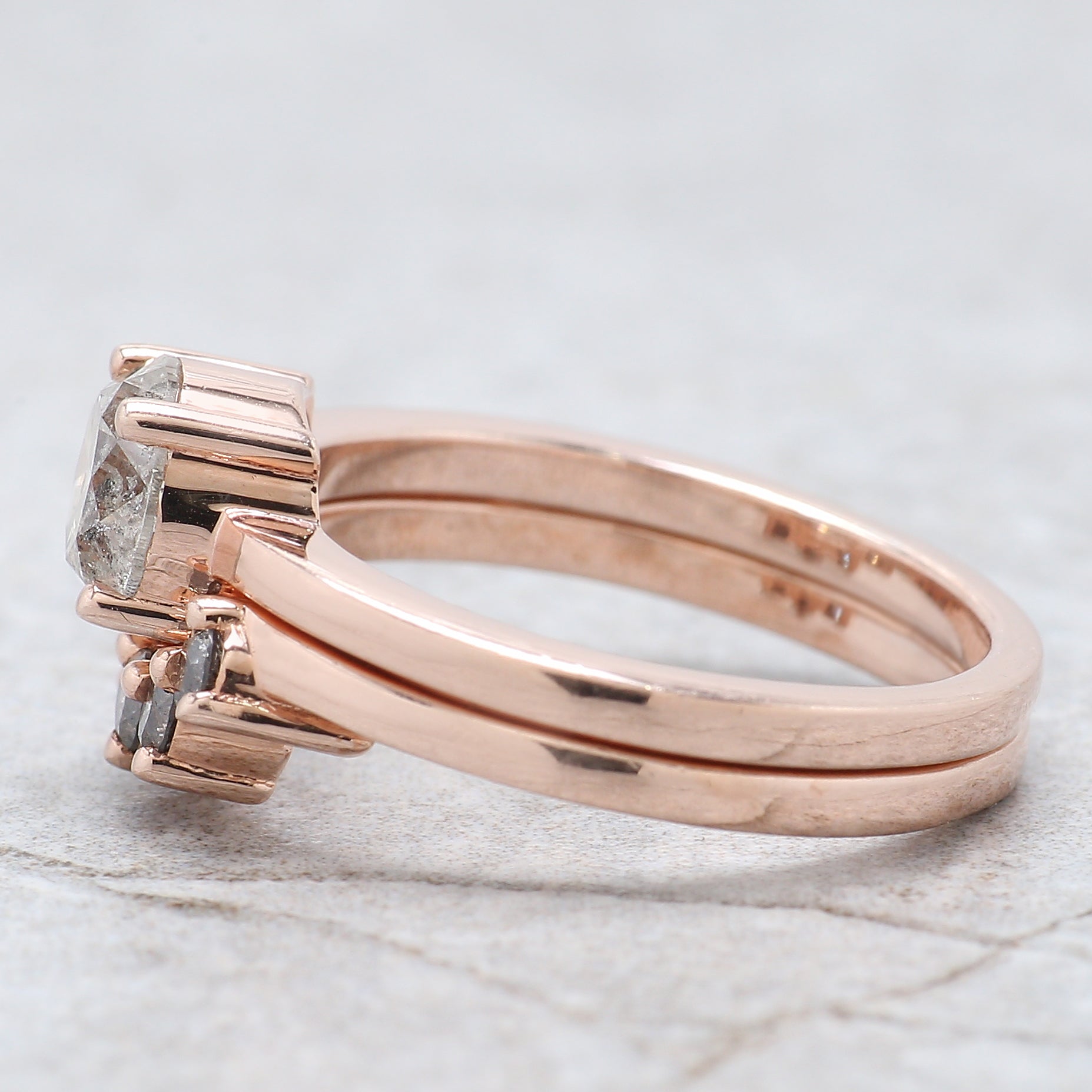 Round Cut Salt And Pepper Diamond Ring 1.18 Ct 6.37 MM Round Diamond Ring 14K Solid Rose Gold Silver Engagement Ring Gift For Her QL2603