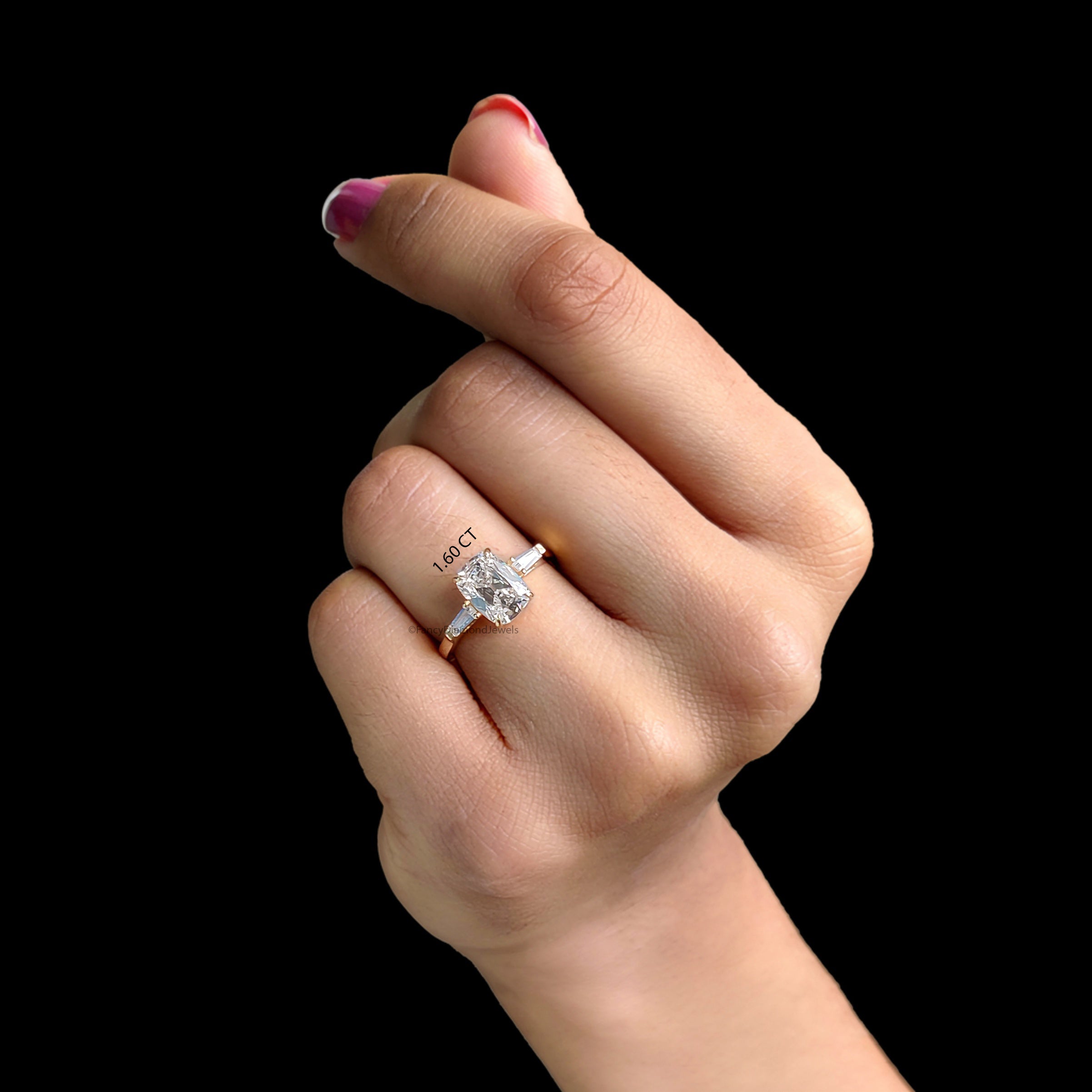 Old Mine Cut Diamond Three Stone Engagement Ring, Cushion and Tapered Baguette Diamond Ring, 3 Stone Wedding Ring, Anniversary Gifts FD559