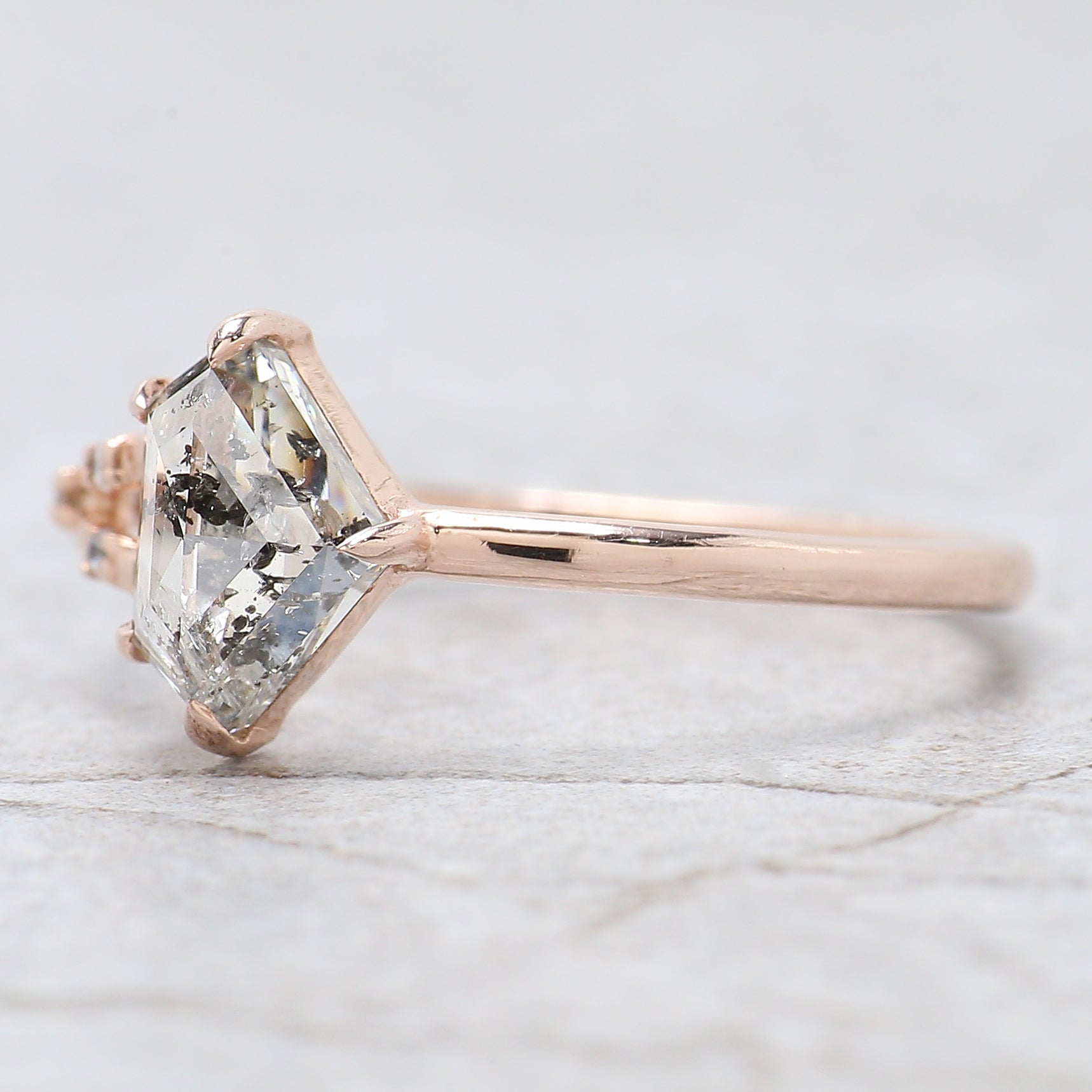 Shield Cut Salt And Pepper Diamond Ring 1.12 Ct 5.62 MM Shield Diamond Ring 14K Solid Rose Gold Silver Engagement Ring Gift For Her QL2593