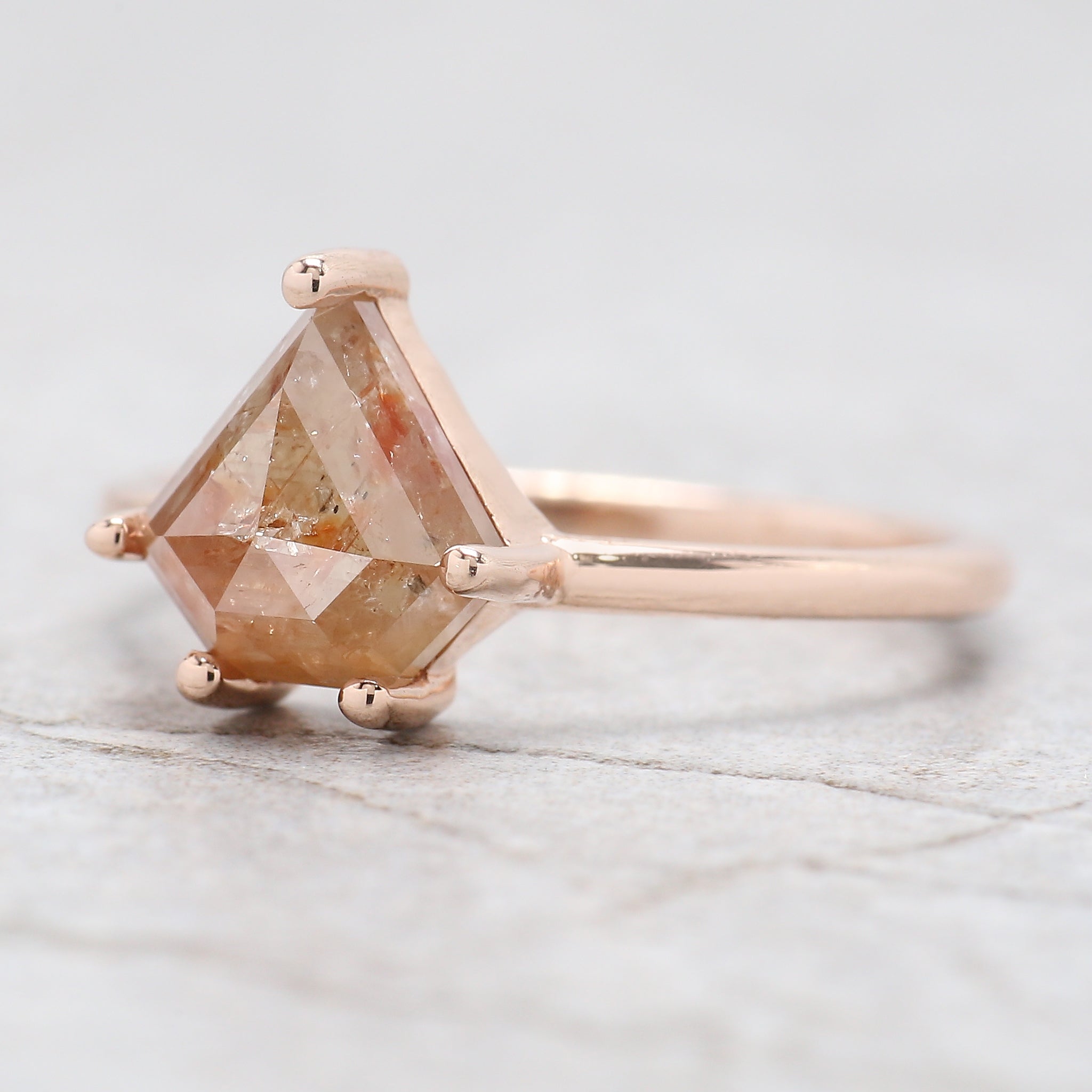 Shield Cut Brown Color Diamond Ring 2.30 Ct 8.50 MM Shield Shape Diamond Ring 14K Solid Rose Gold Shield Engagement Ring Gift For Her QN505