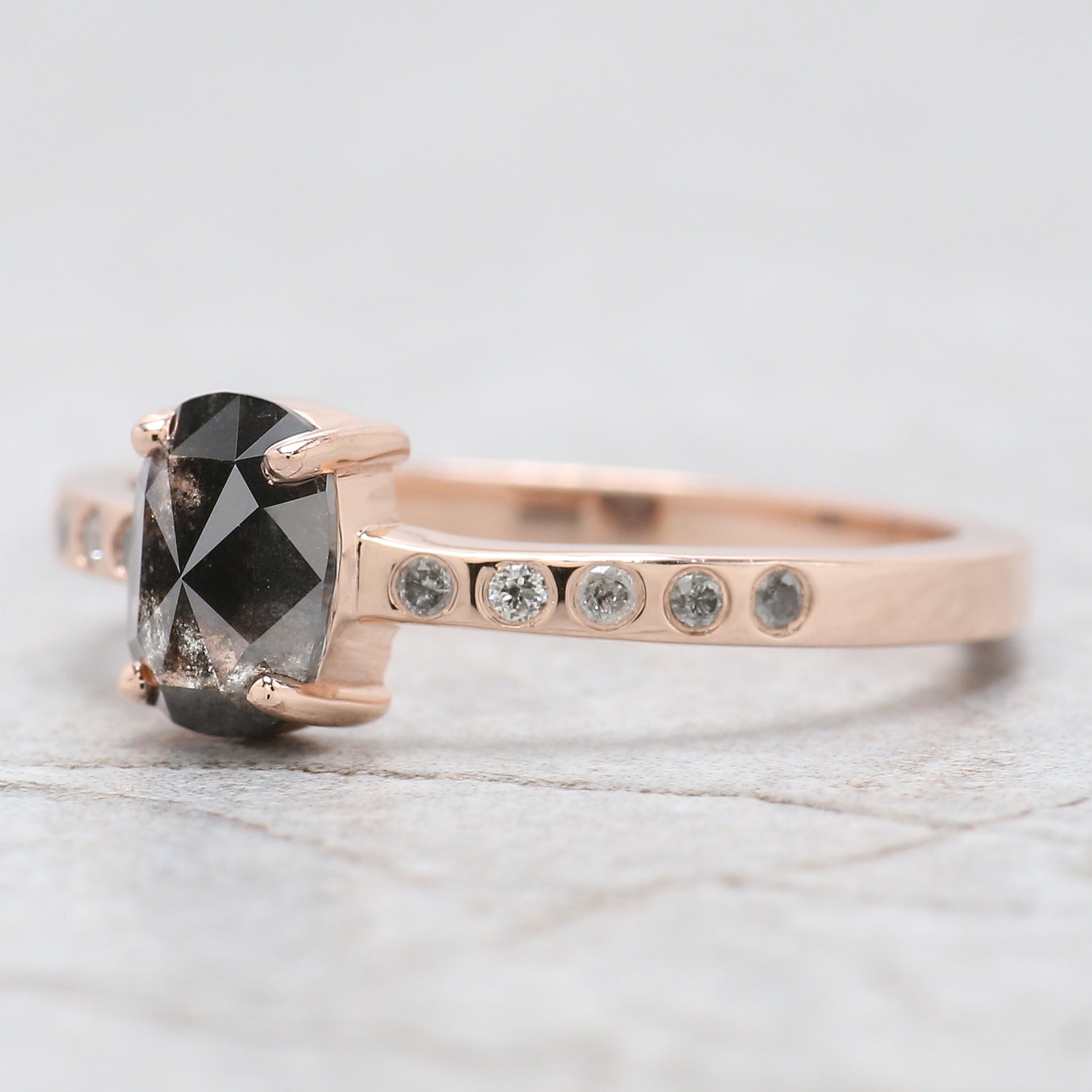 Oval Cut Salt And Pepper Diamond Ring 0.82 Ct 6.70 MM Oval Diamond Ring 14K Solid Rose Gold Silver Oval Engagement Ring Gift For Her QK1066