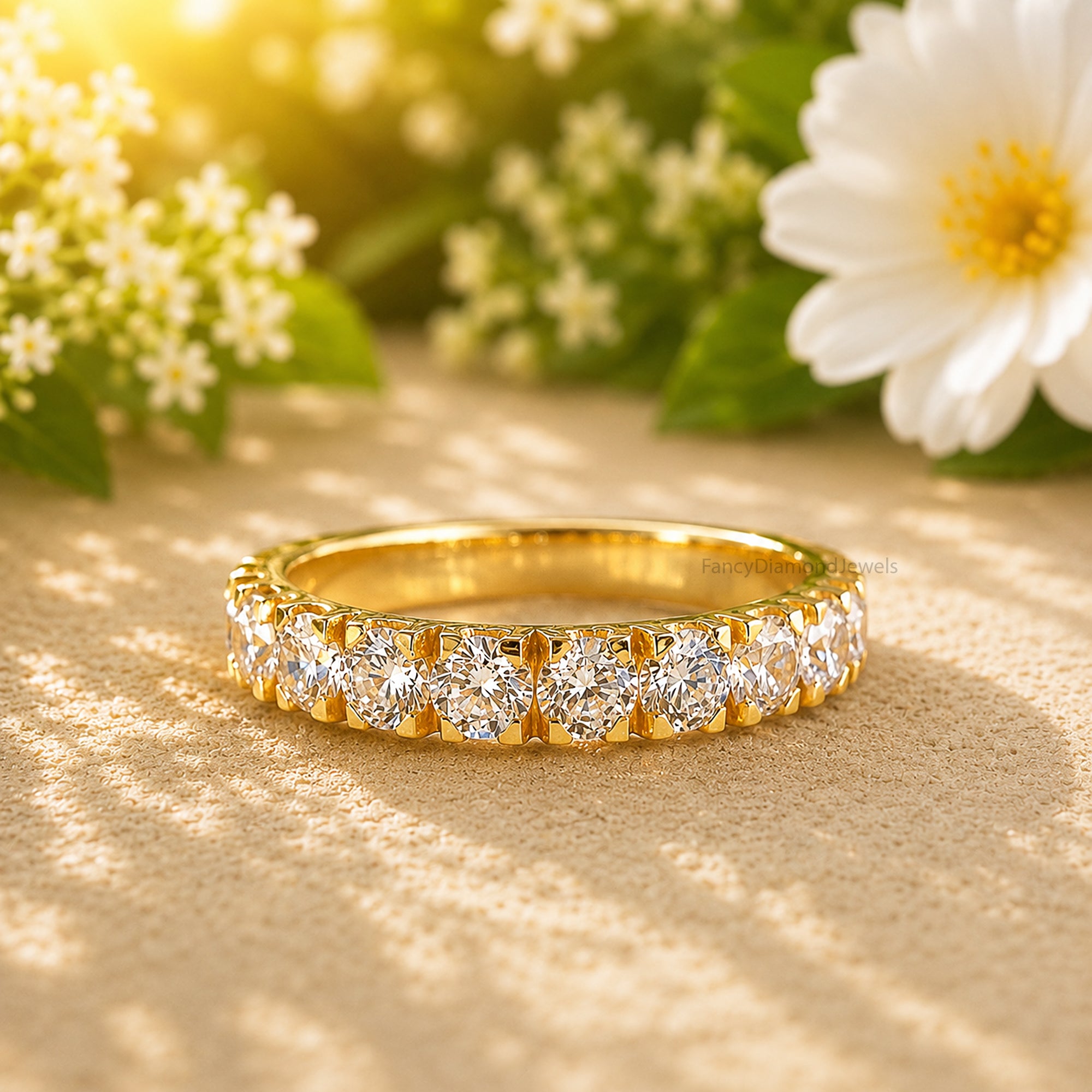 Sterling Silver Moissanite Half Eternity Band Round Brilliant Cut Moissanite Diamond Band Bridal Wedding Band Anniversary Gift For Her FD579