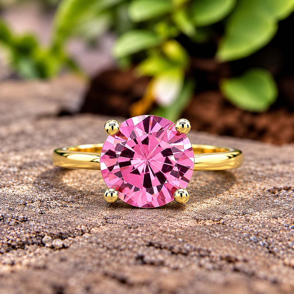 Round Pink Tourmaline engagement ring 11mm 9mm 8mm 6mm 4mm stone ring Simulant Solitaire ring Diamond ring Silver ring Gift for her FD338