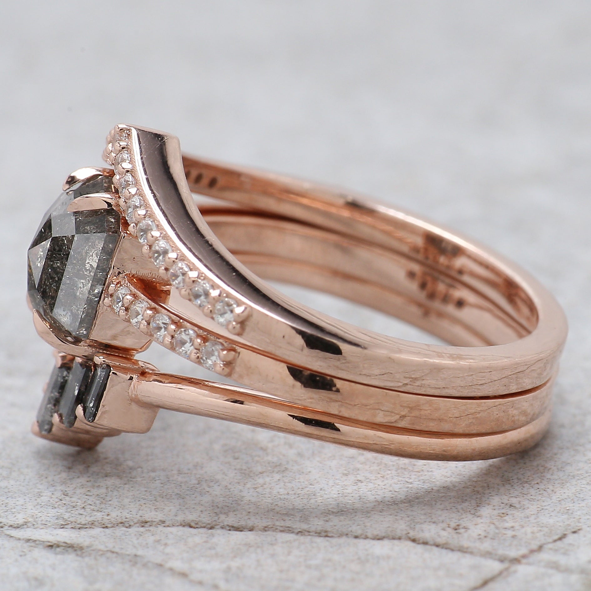 Hexagon Salt And Pepper Diamond Ring 1.41 Ct 7.50 MM Hexagon Cut Diamond Ring 14K Solid Rose Gold Silver Engagement Ring Gift For Her QL1262