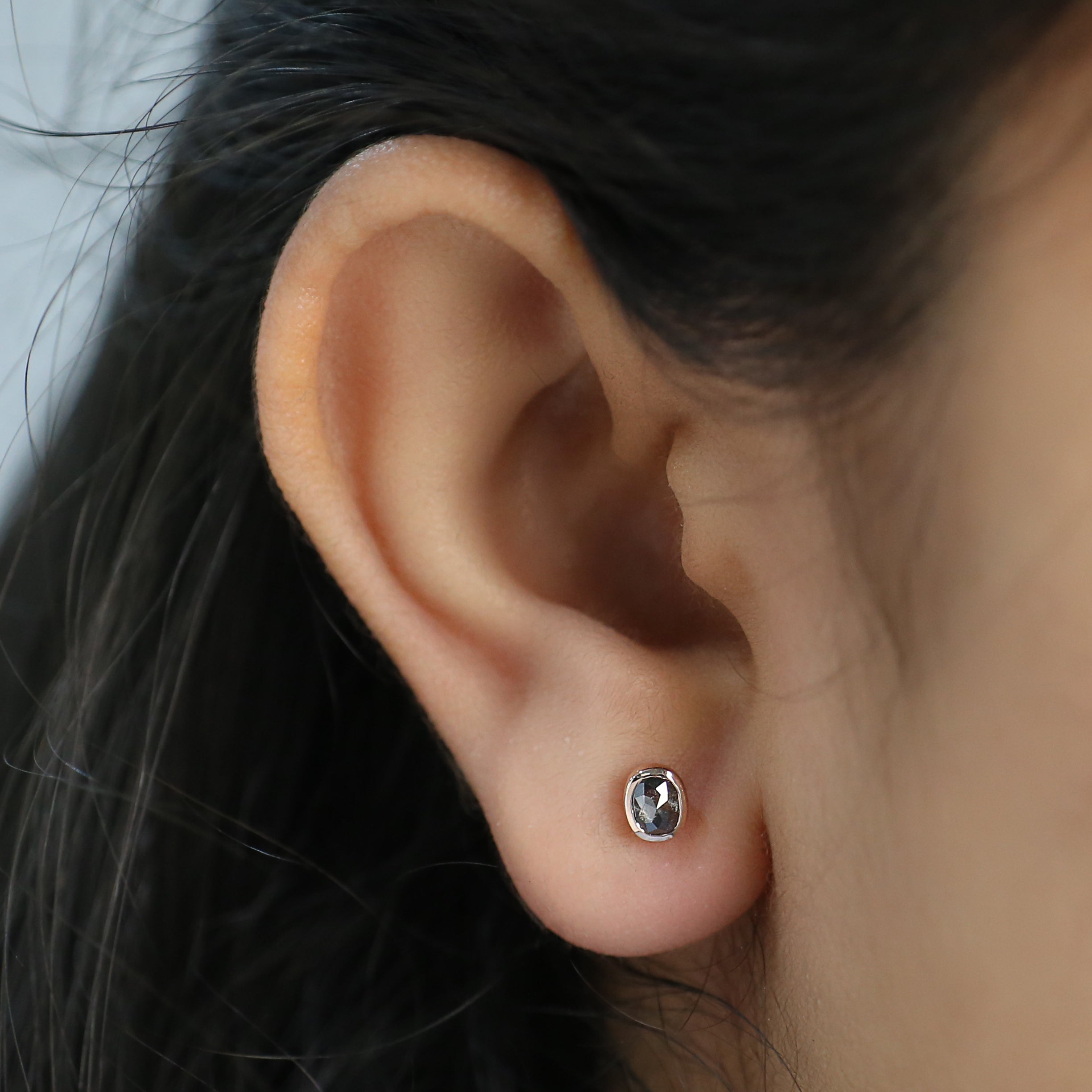 Oval Cut Salt And Pepper Diamond Earring 0.60 Ct 4.95 MM Oval Shape Diamond Earring 14K Solid Rose Gold Silver Earring Gift For Her KDL2558