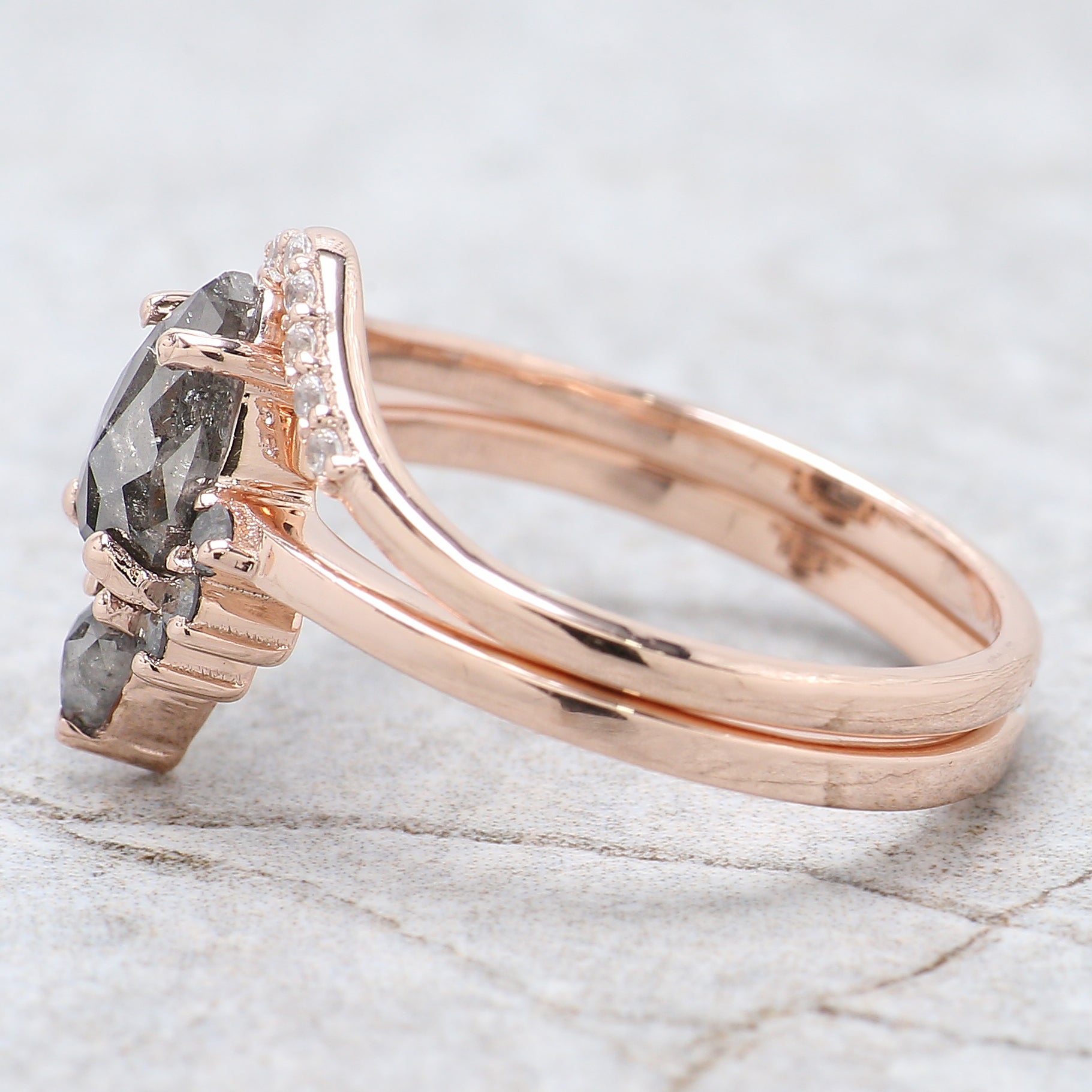 Pear Cut Salt And Pepper Diamond Ring 0.96 Ct 7.90 MM Pear Diamond Ring 14K Solid Rose Gold Silver Pear Engagement Ring Gift For Her QL1526