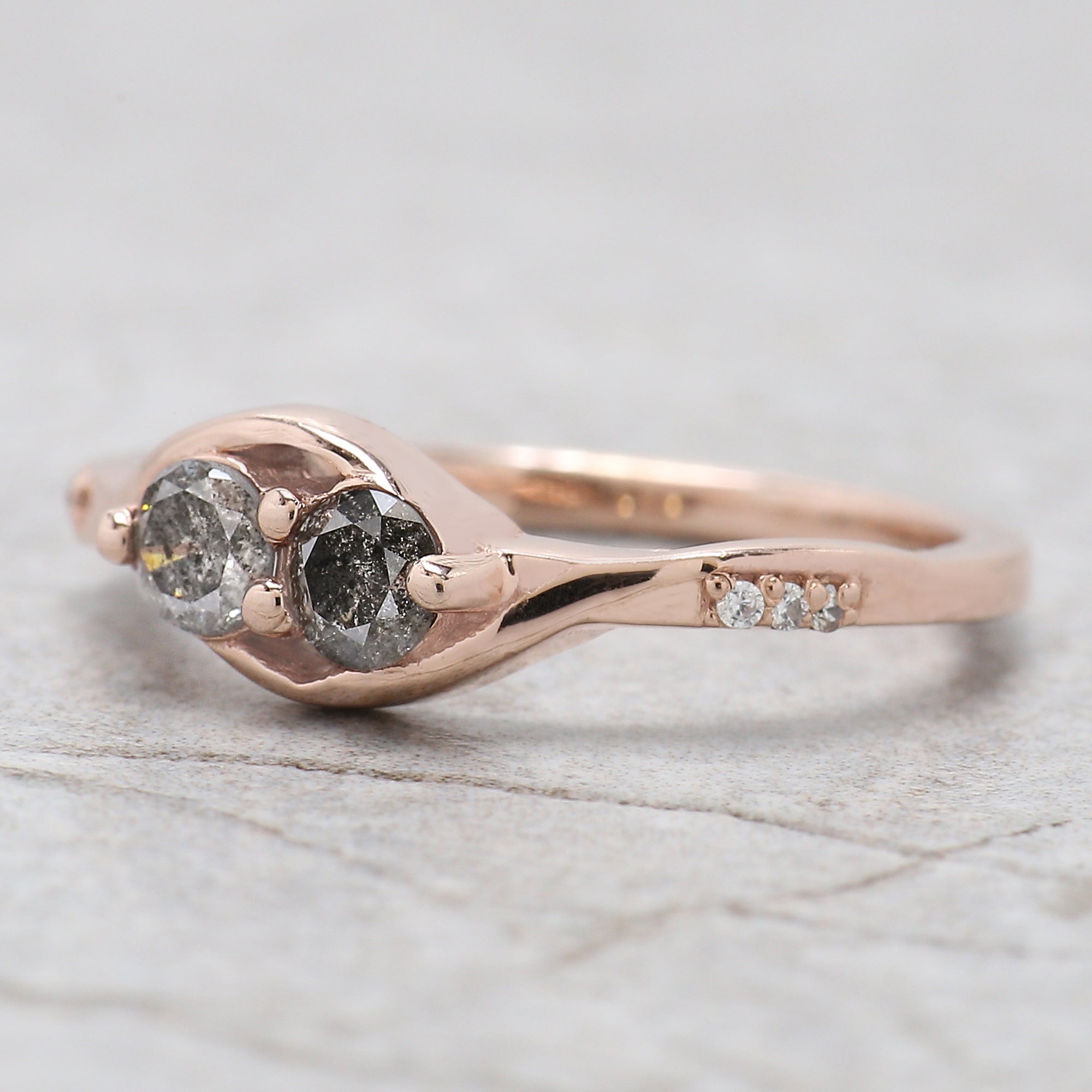 Round Shape Salt And Pepper Diamond Ring 0.40 Ct 3.70 MM Round Cut Diamond Ring 14K Solid Rose Gold Silver Engagement Ring Gift For Her QL1062