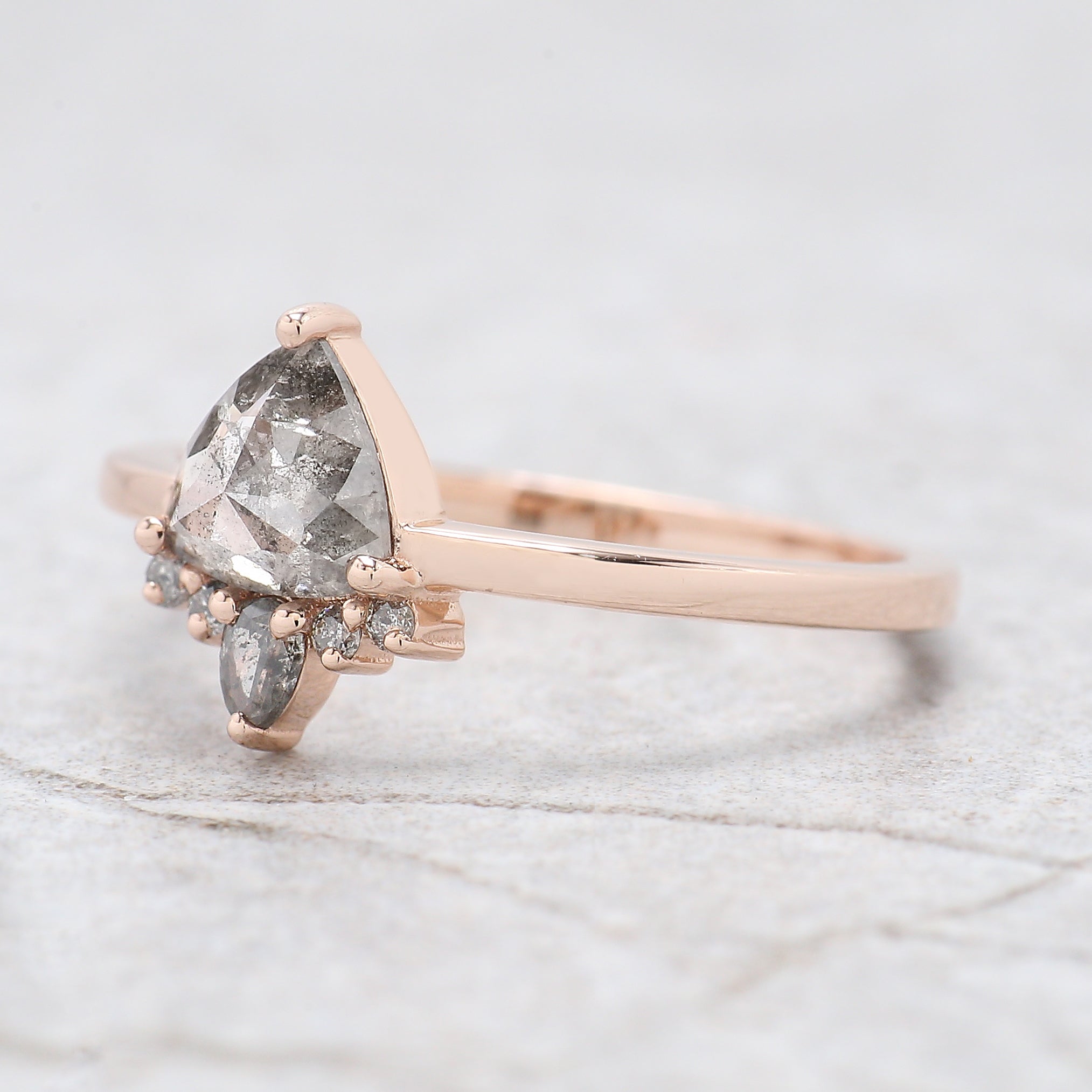 Triangle Shape Salt And Pepper Diamond Ring 0.52 Ct 6.00 MM Triangle Diamond Ring 14K Solid Rose Gold Engagement Ring Gift For Her KD1107