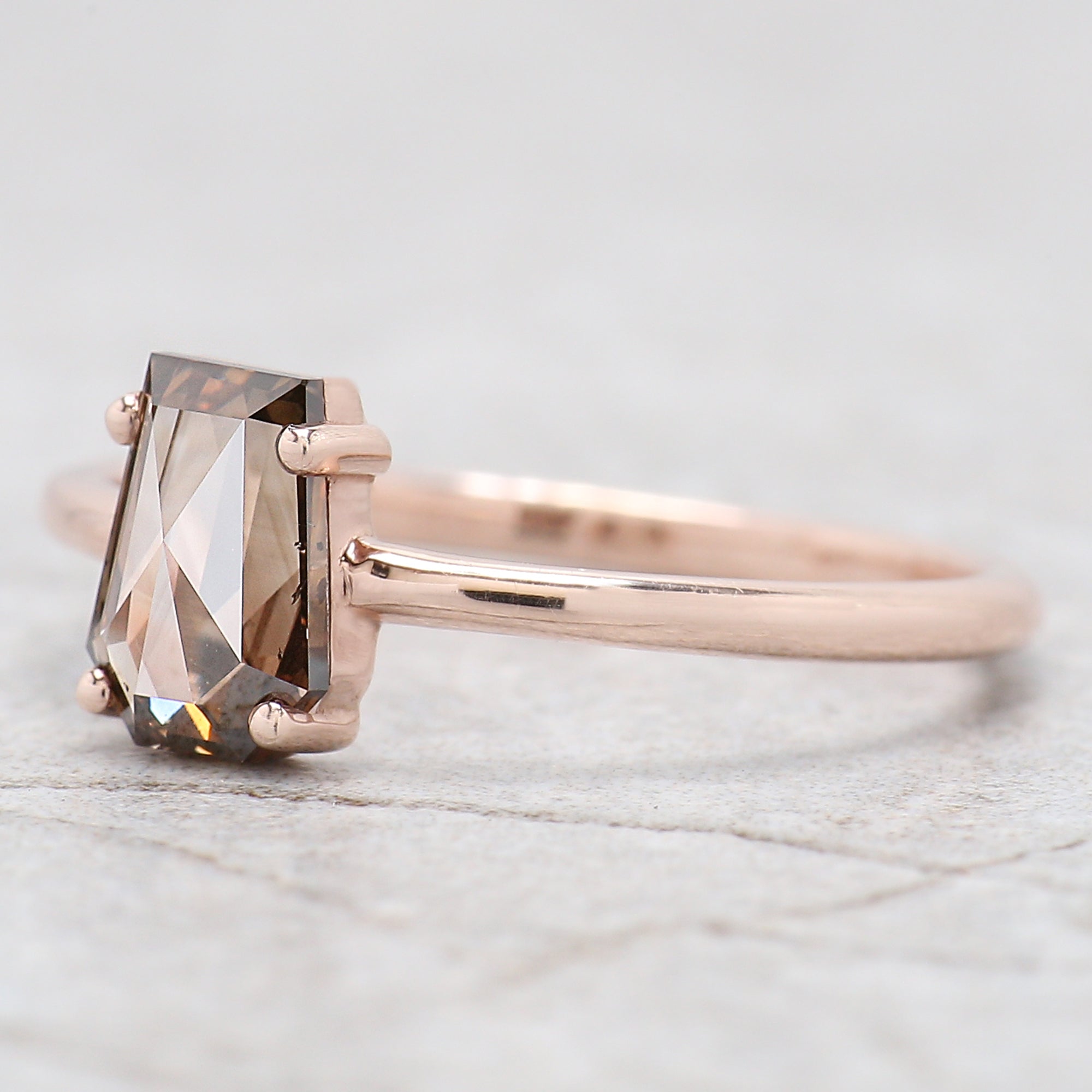 Coffin Brown Color Diamond Ring 0.86 Ct 7.20 MM Brown Color Coffin Diamond Ring 14K Solid Rose Gold Silver Engagement Ring Gift For Her QL6459