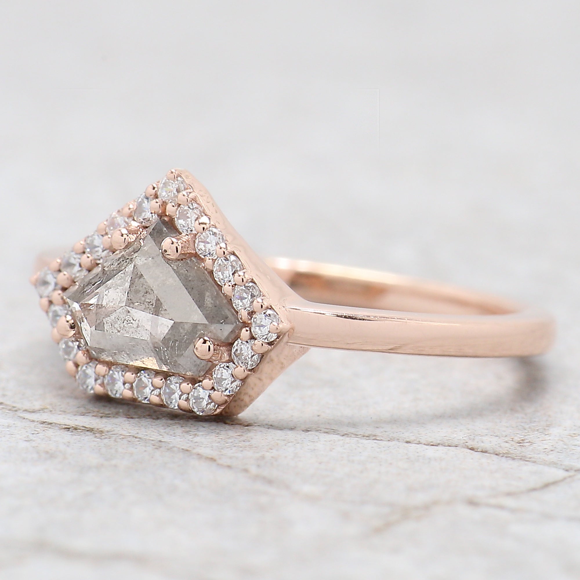 Shield Cut Salt And Pepper Diamond Ring 0.86 Ct 5.55 MM Shield Diamond Ring 14K Solid Rose Gold Silver Engagement Ring Gift For Her QN962