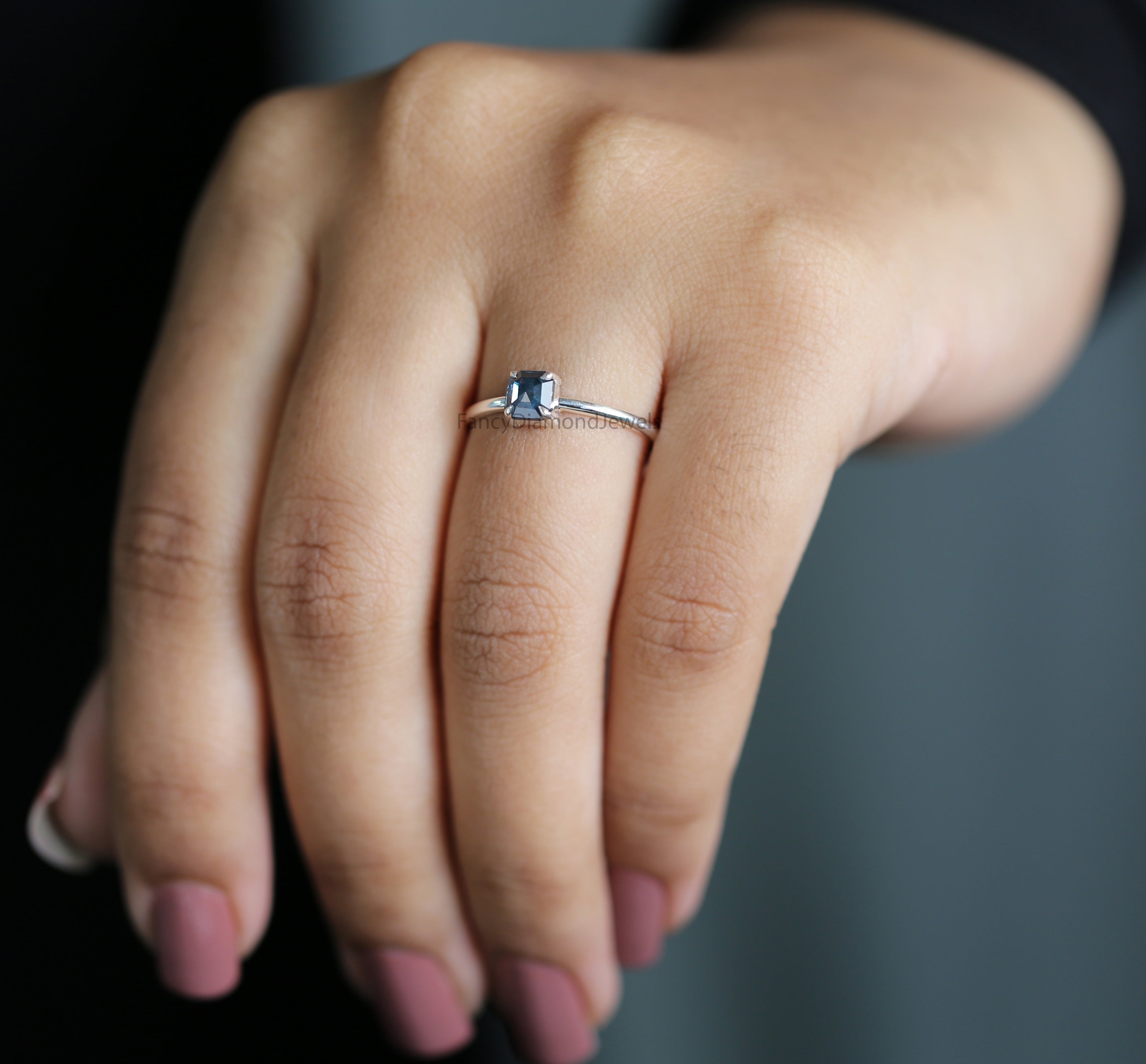 Emerald Diamond Ring, Emerald Engagement Ring, Blue Color Emerald Diamond Ring, Emerald Cut Diamond Ring, Emerald Blue Diamond Ring, KD1156